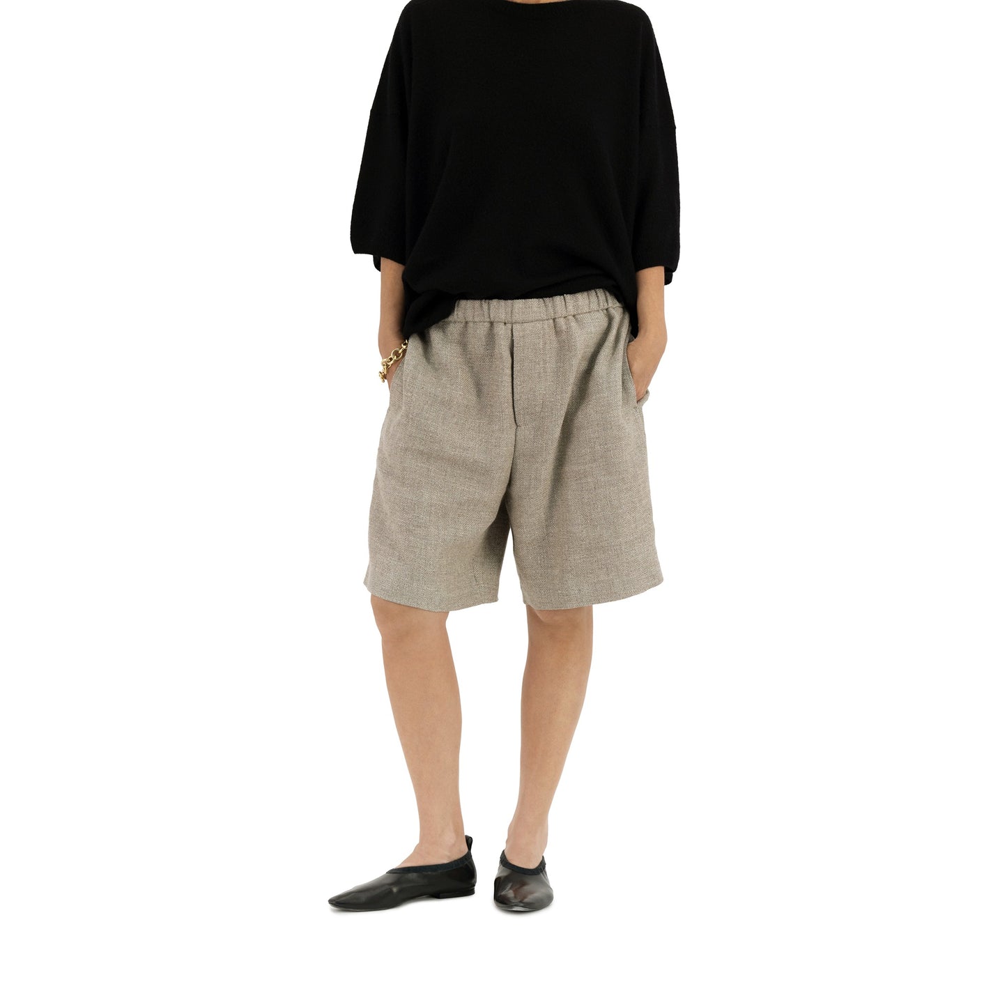 Ed Unlined Drawstring Shorts Beige Grey Woman