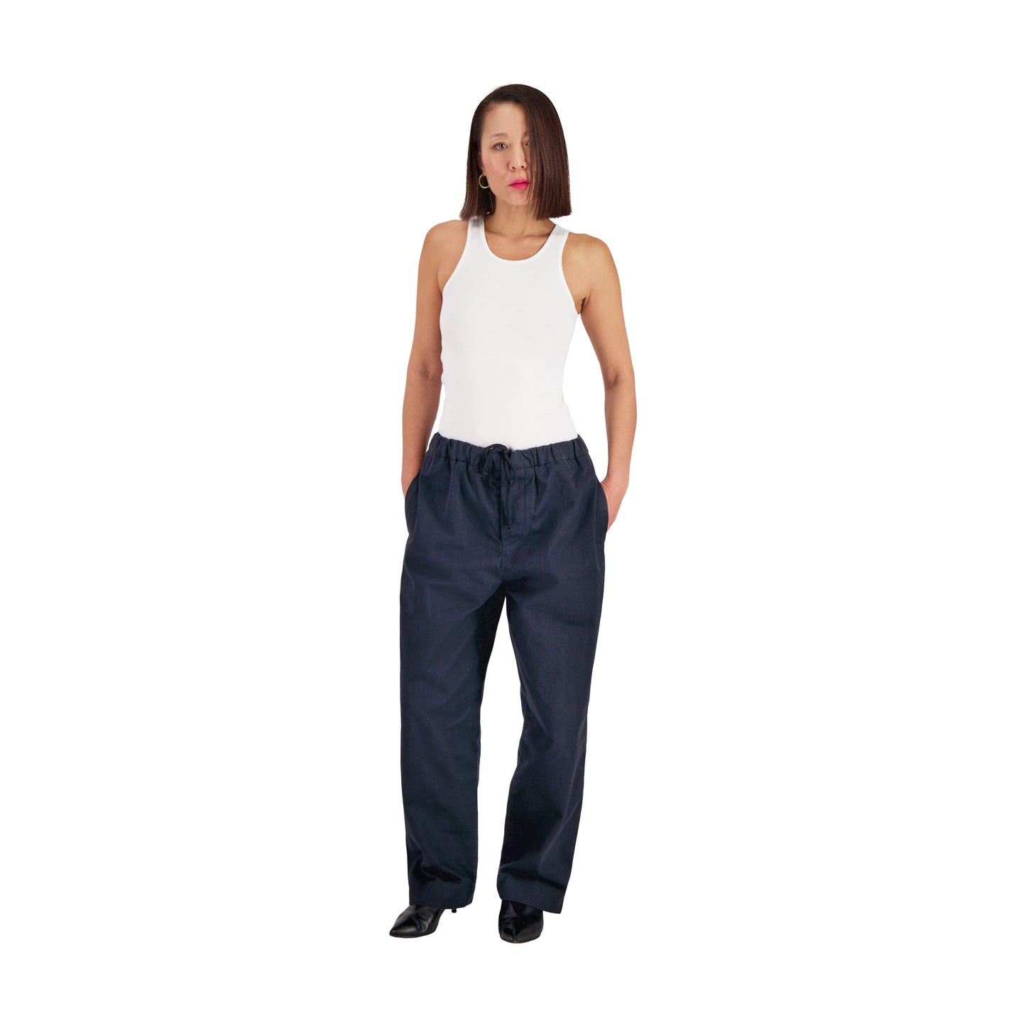 Ed Unlined Heavy Cotton Drawstring Trousers Black