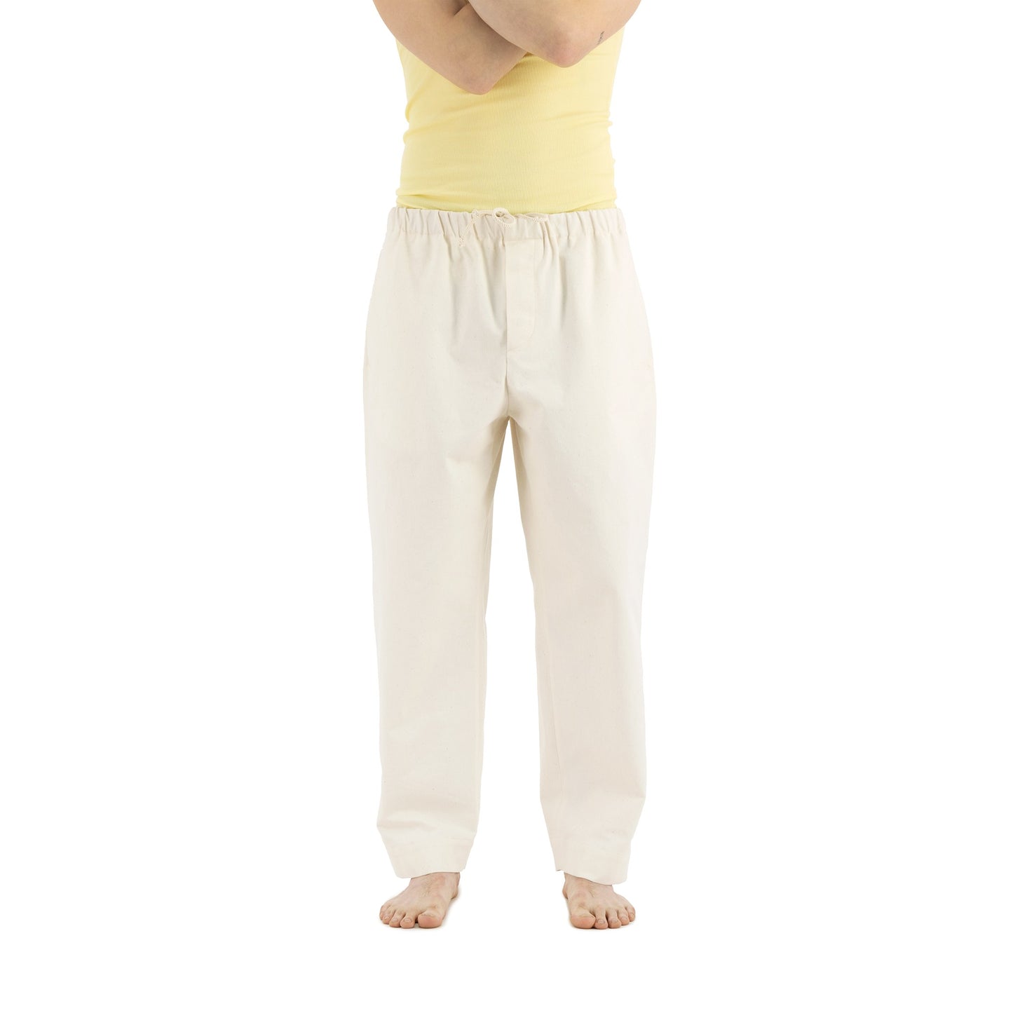 Ed Unlined Heavy Cotton Drawstring Trousers Natural White