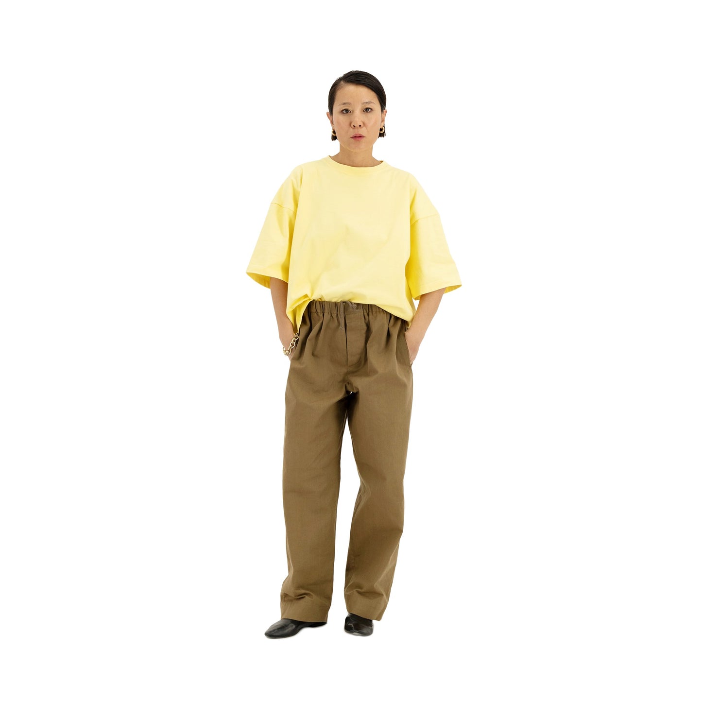 Ed Unlined Heavy Cotton Drawstring Trousers Beige