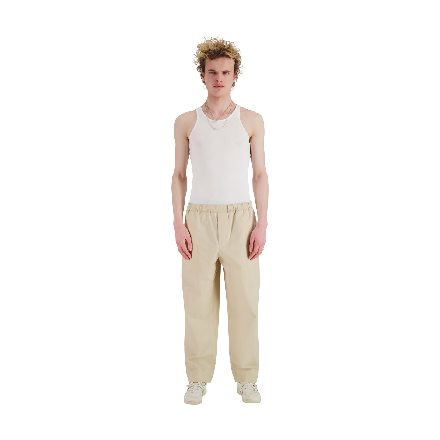 Ed Unlined Cotton Drawstring Trousers Beige