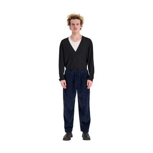 Ed Unlined Exaggerated Cotton Corduroy Drawstring Trousers Midnight Blue