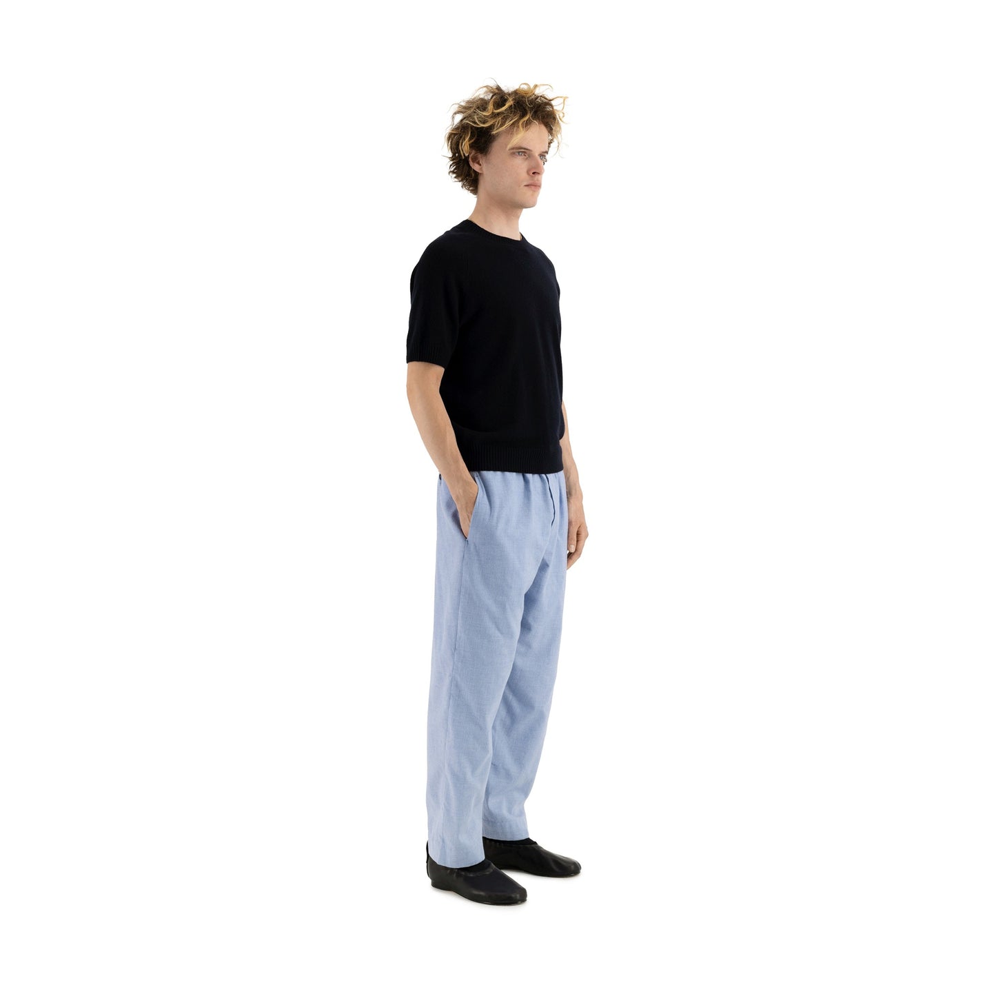 Ed Unlined Cotton Cashmere Drawstring Trousers Chambrey Blue