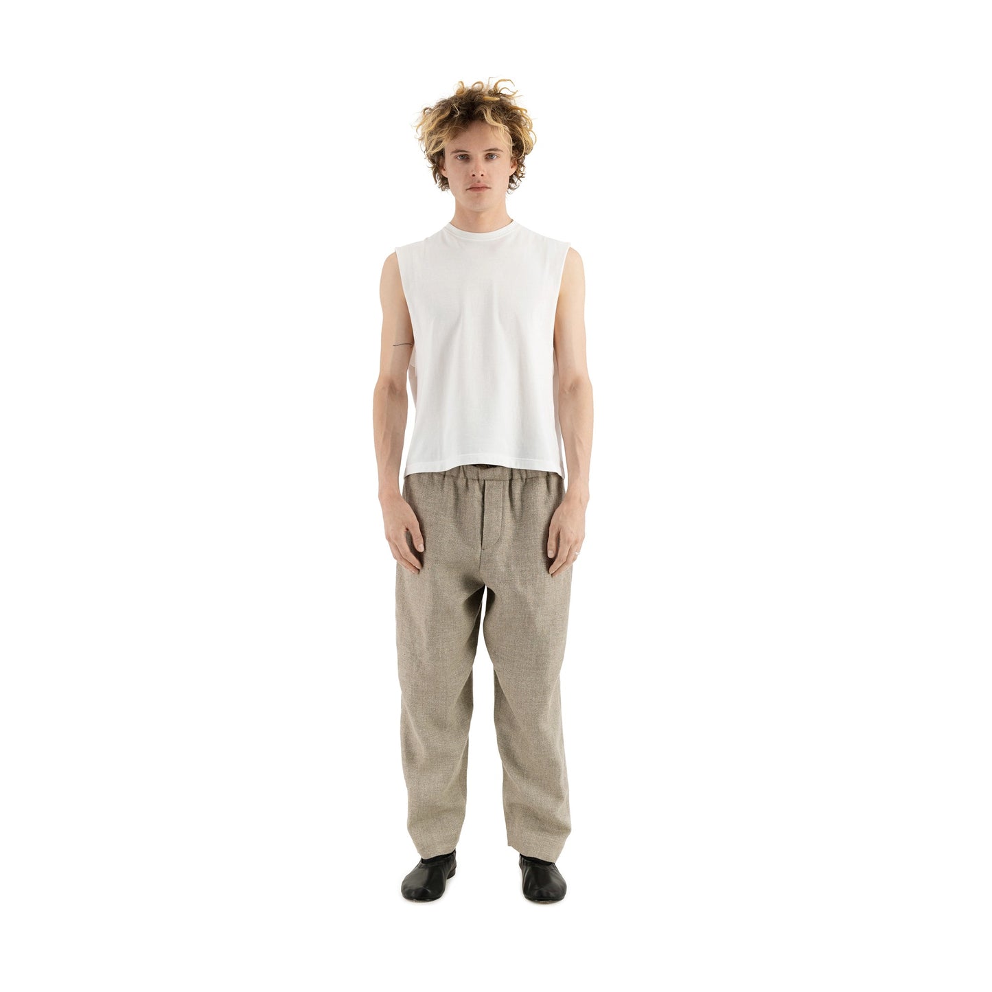 Ed Unlined Hemp Wool Drawstring Trousers Beige Grey