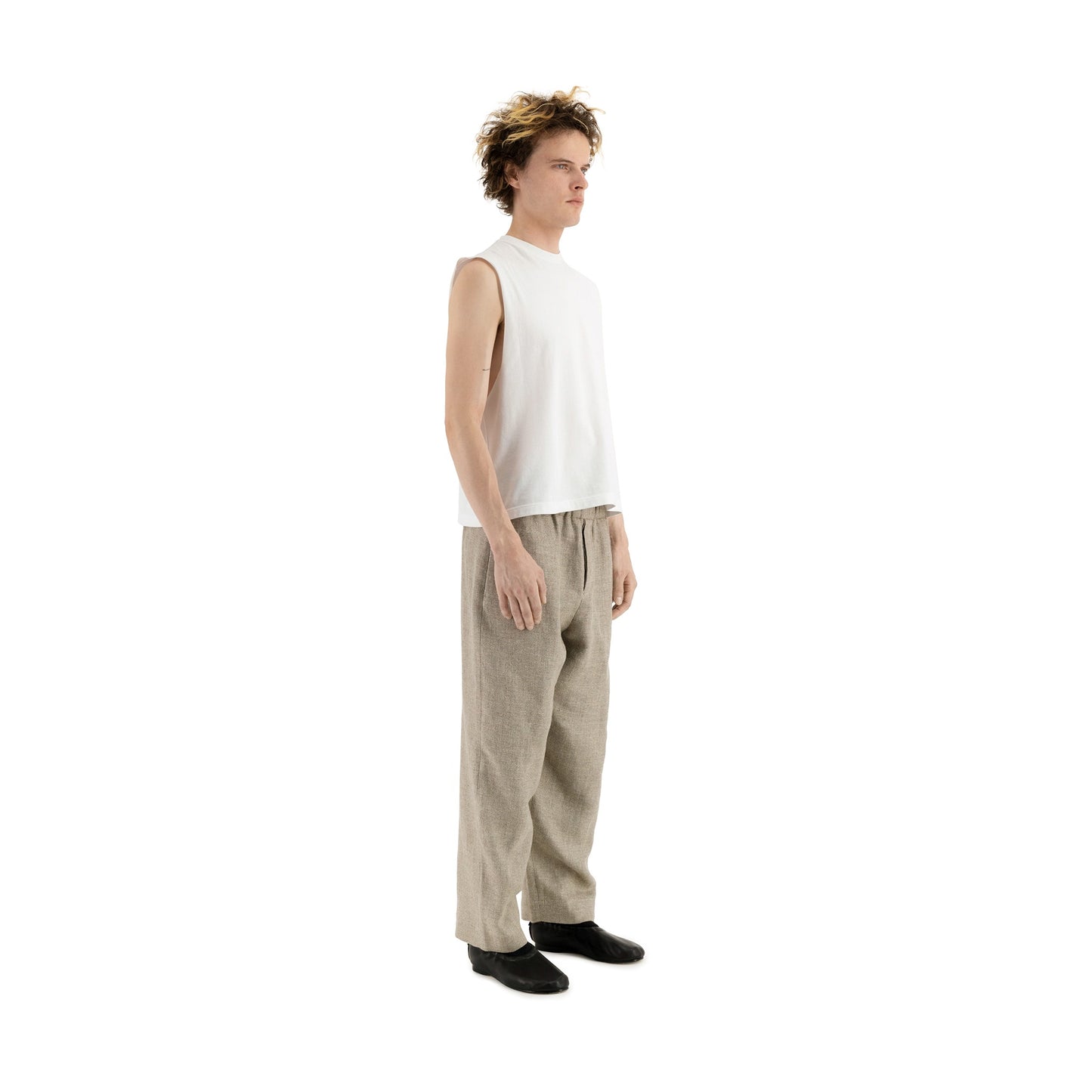 Ed Unlined Hemp Wool Drawstring Trousers Beige Grey