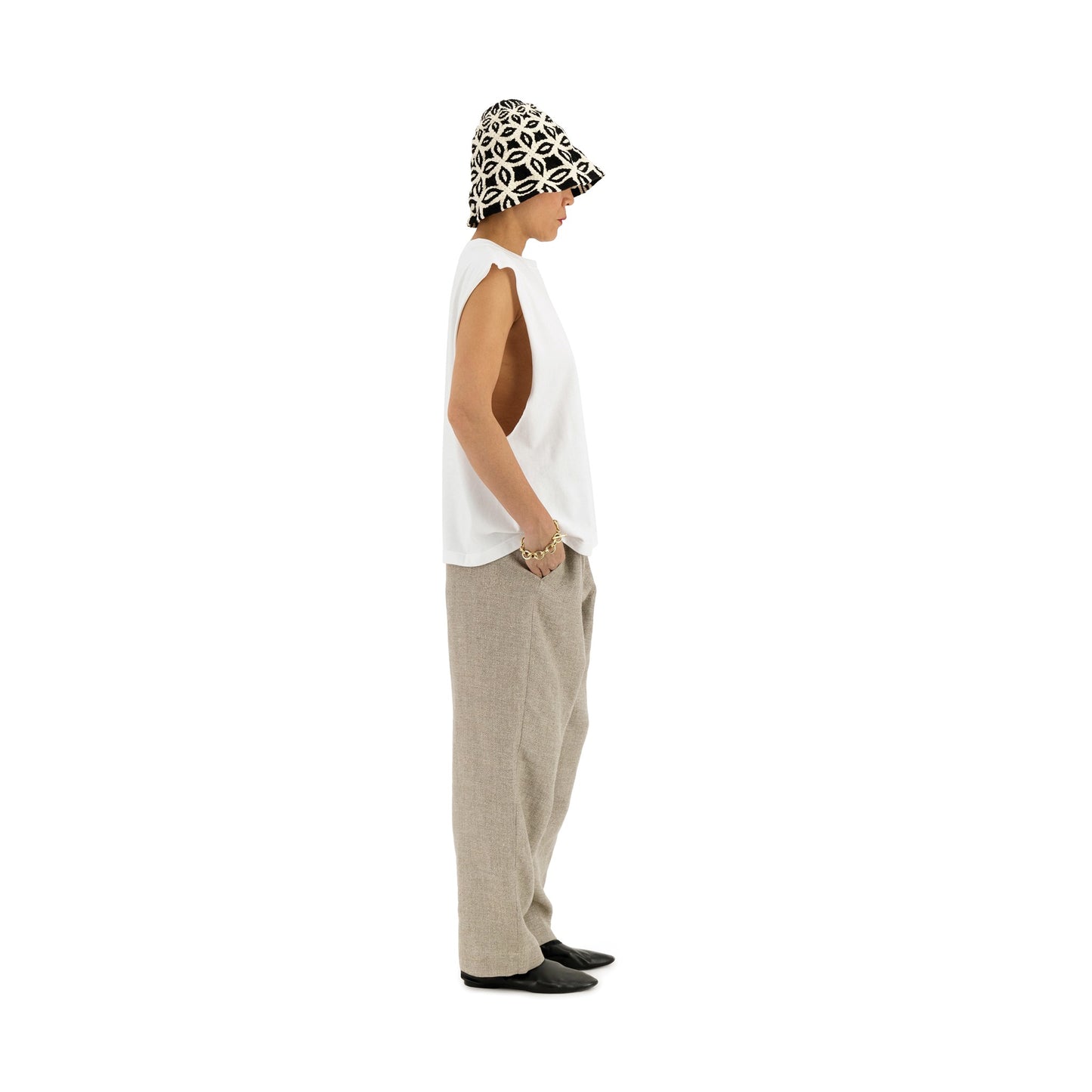 Ed Unlined Hemp Wool Drawstring Trousers Beige Grey Women