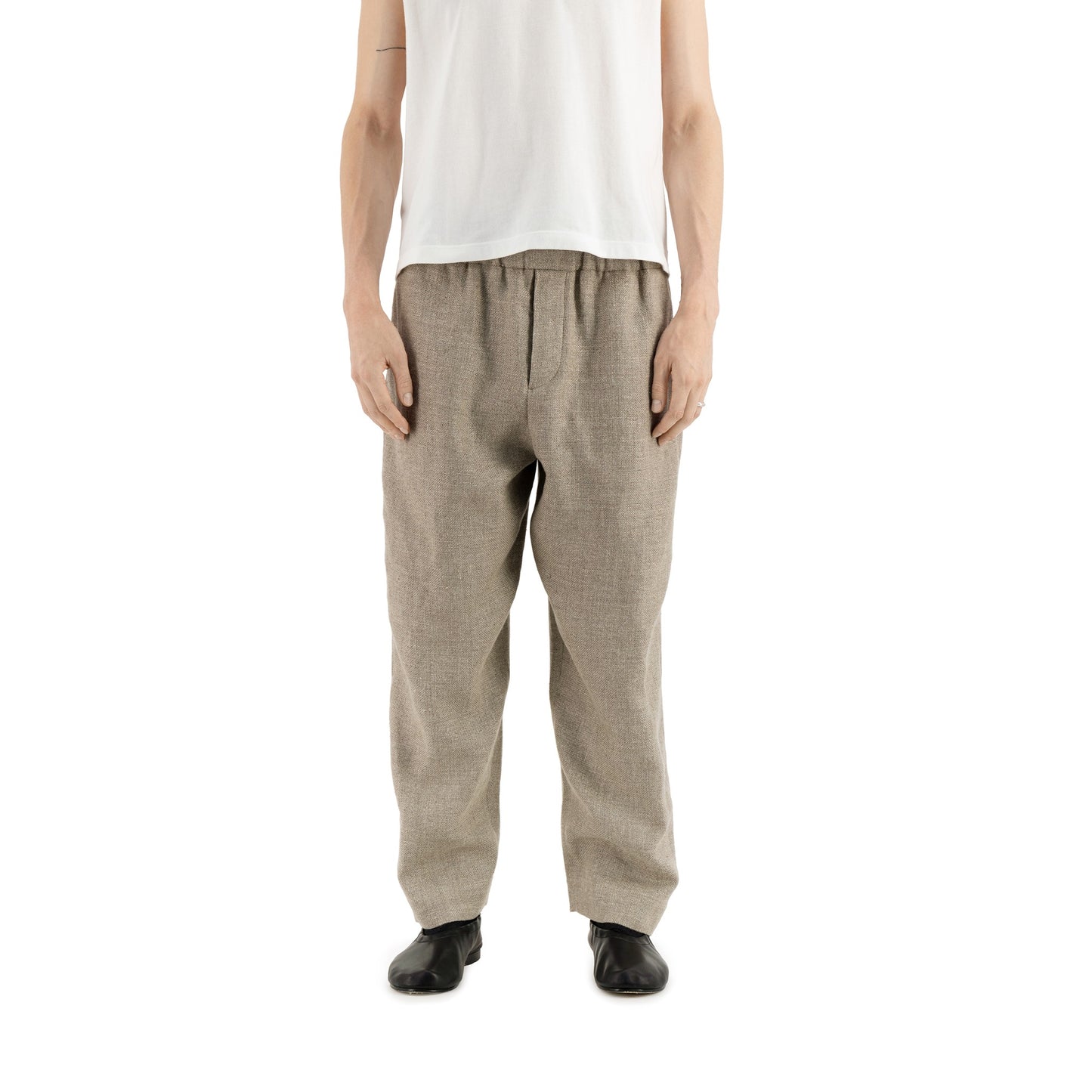 Ed Unlined Hemp Wool Drawstring Trousers Beige Grey