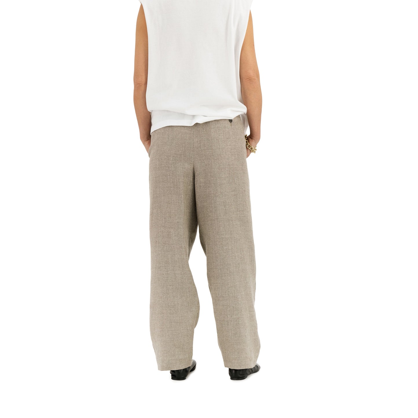 Ed Unlined Hemp Wool Drawstring Trousers Beige Grey Women