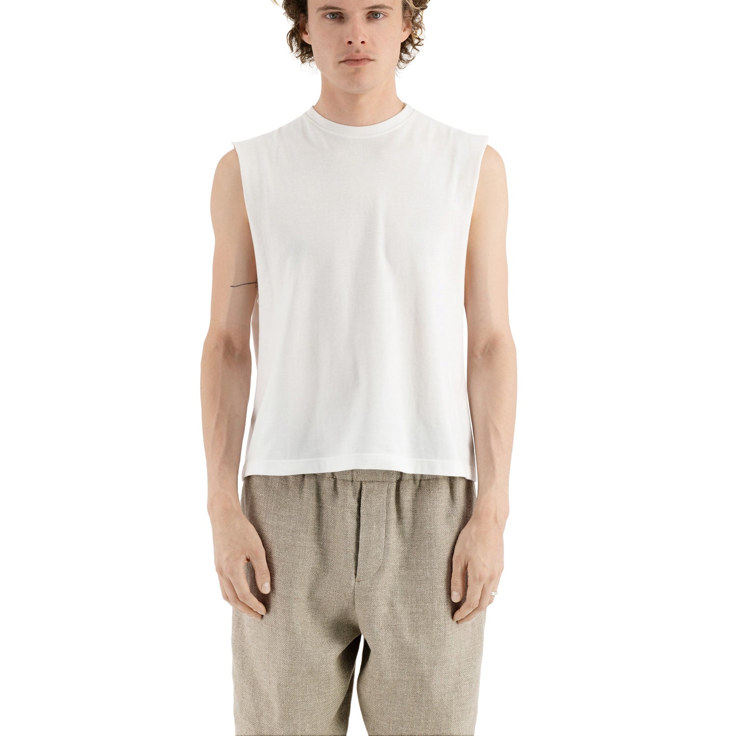Ed Unlined Hemp Wool Drawstring Trousers Beige Grey