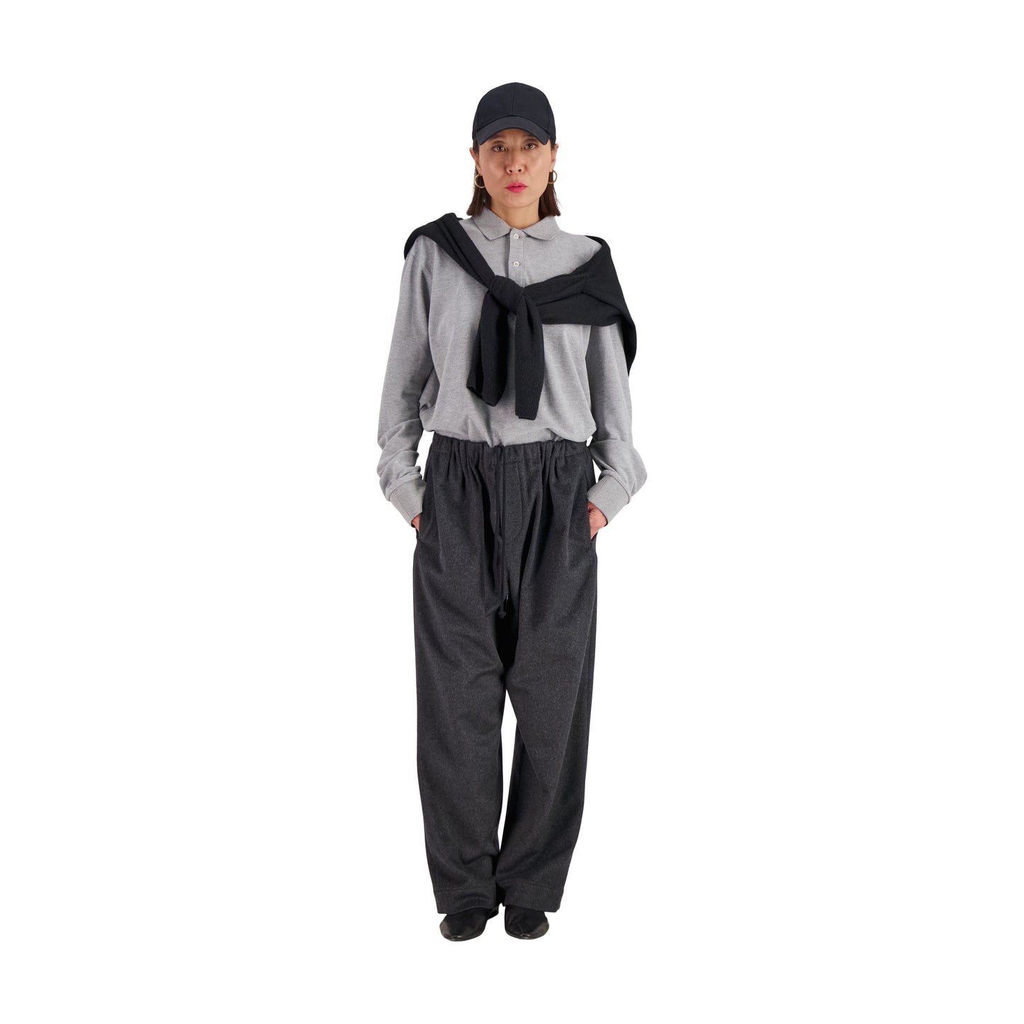 Ed Unlined Cashmere Drawstring Trousers Dark Charcoal Melange