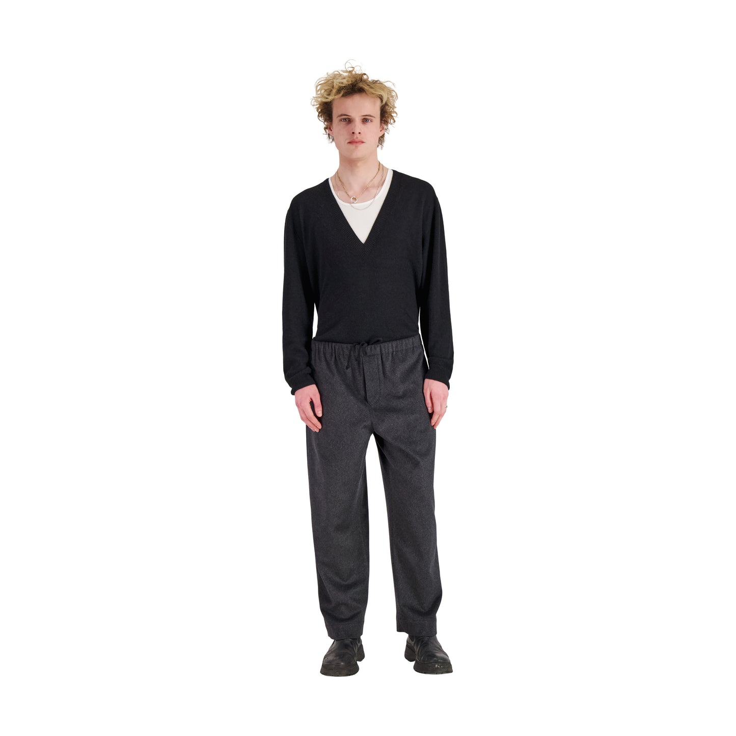 Ed Unlined Cashmere Drawstring Trousers Dark Charcoal Melange
