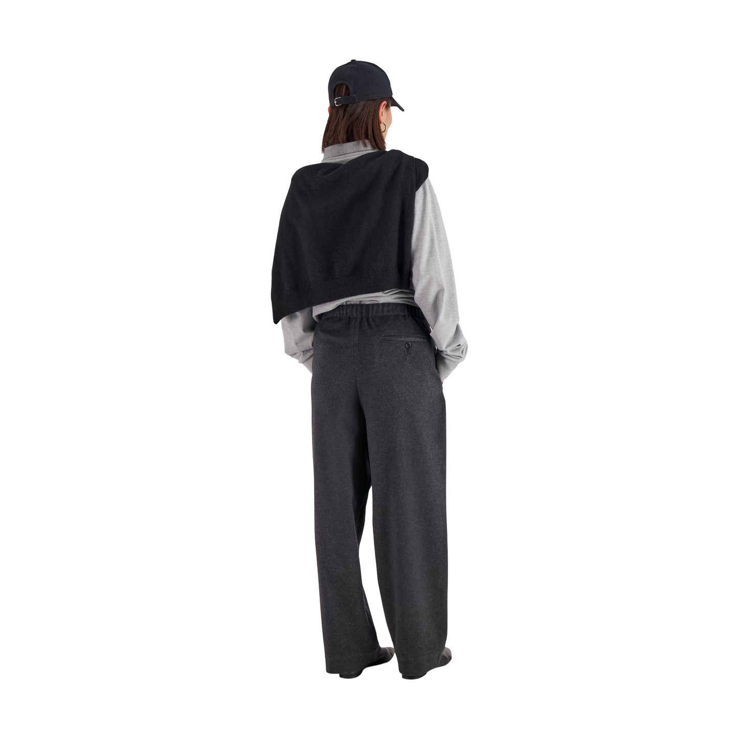 Ed Unlined Cashmere Drawstring Trousers Dark Charcoal Melange