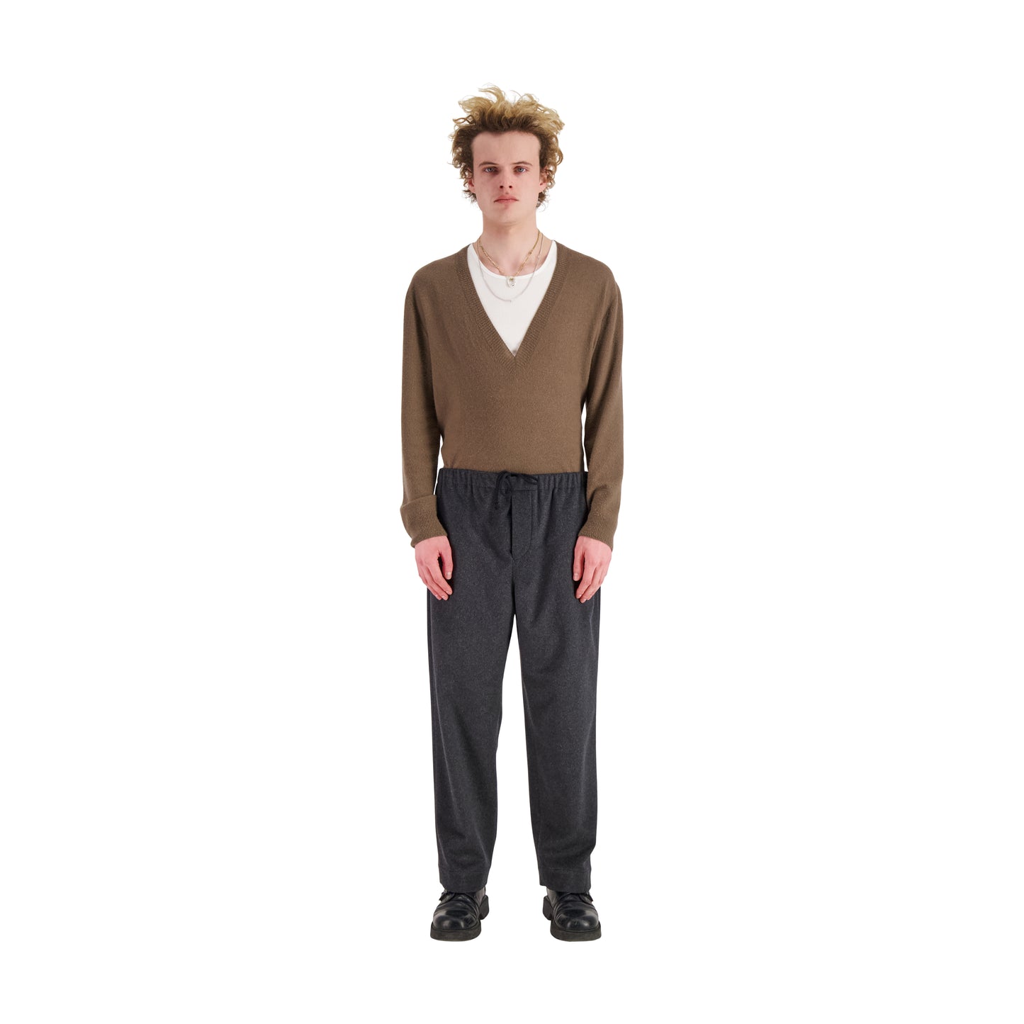 Ed Unlined Cashmere Drawstring Trousers Dark Charcoal Melange