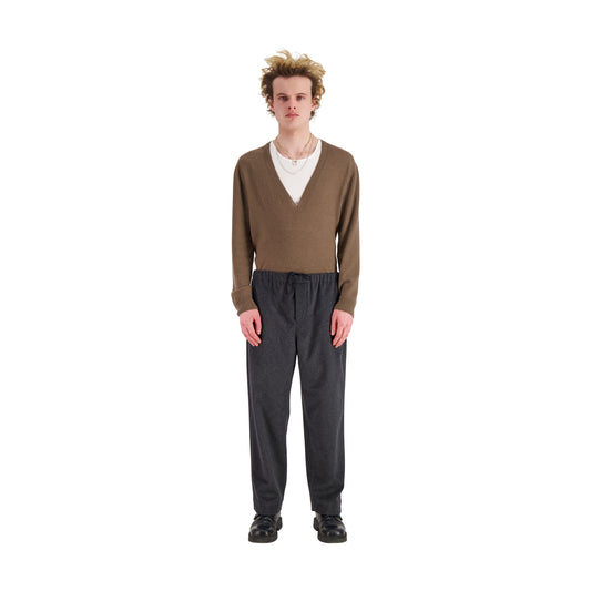 Ed Unlined Cashmere Drawstring Trousers Dark Charcoal Melange
