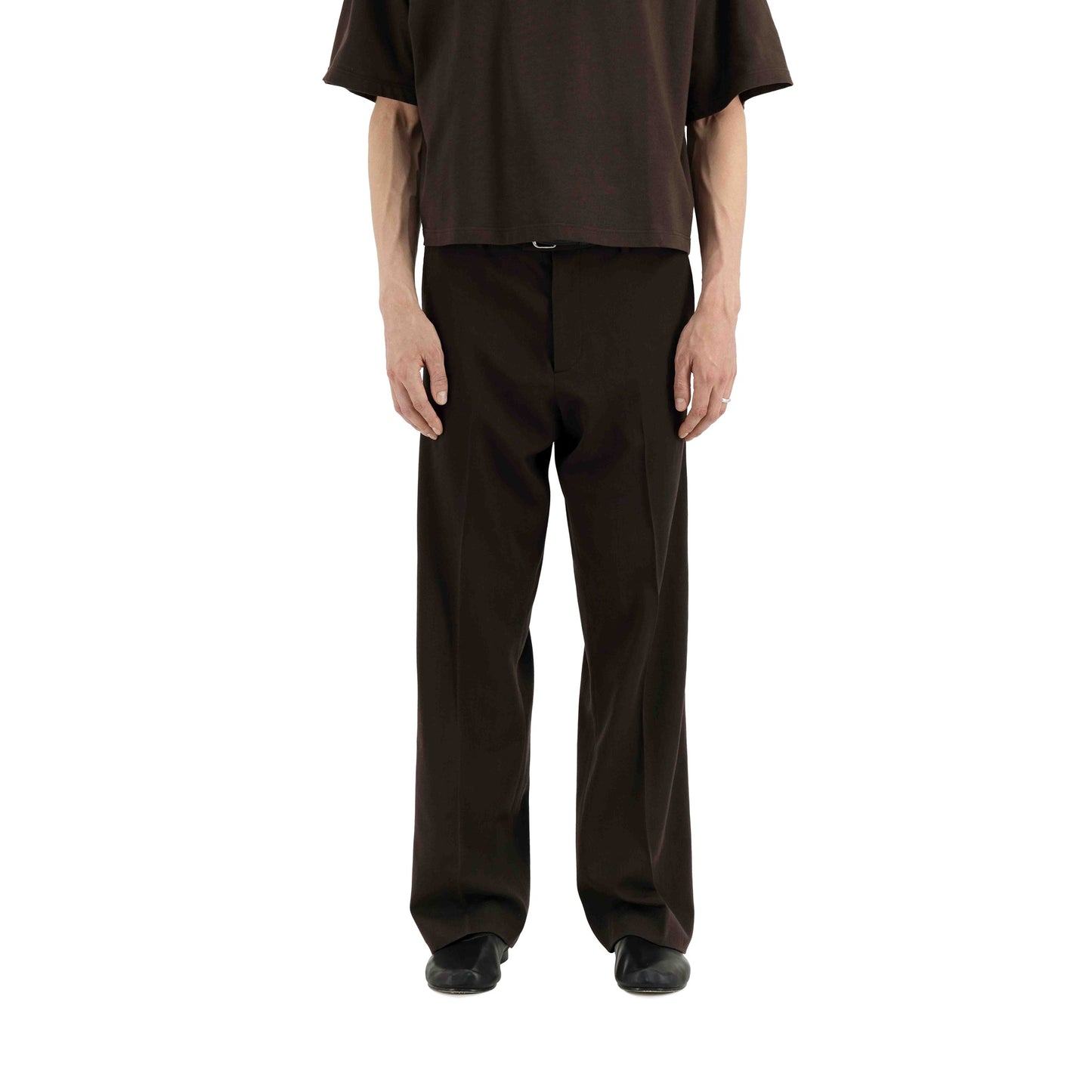 Gilles Straight Tropical Wool Twill Leg Formal Trousers Dark Chocolate Brown