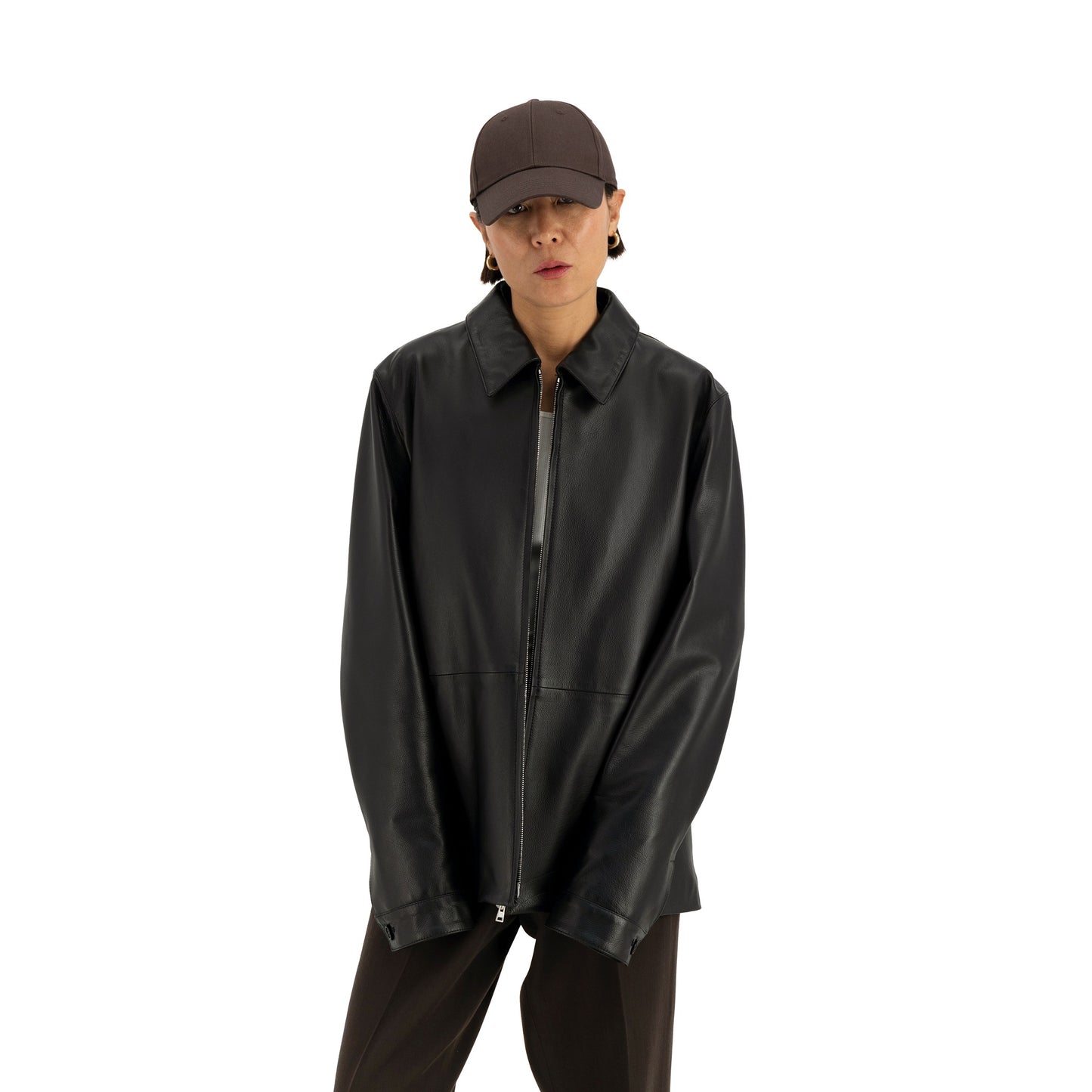 Owen Calf Leather Coaching Jacket Black