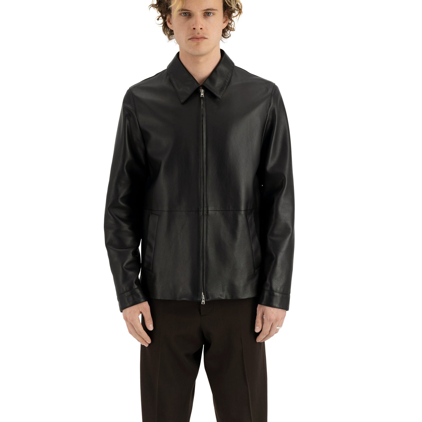 Owen Calf Leather Coaching Jacket Black