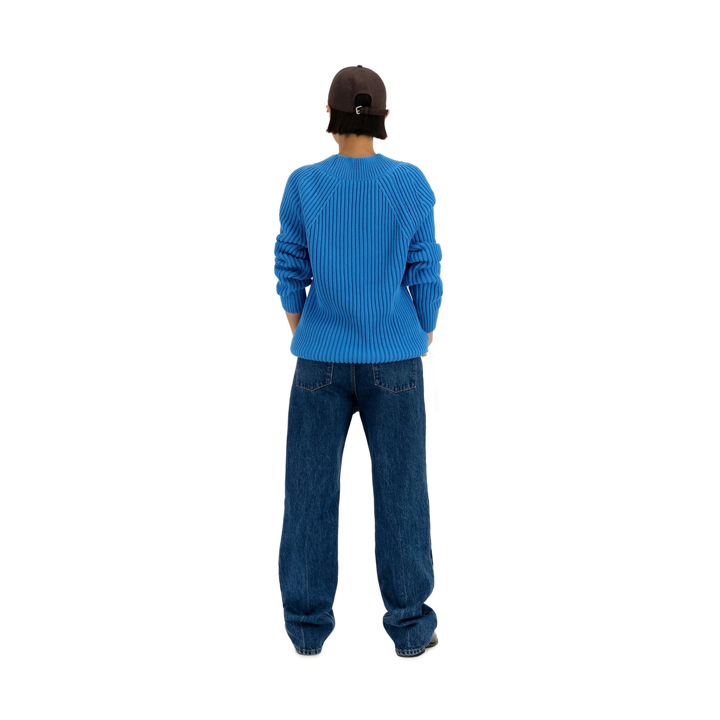 Michel Exaggerated Rib Cotton V Neck Meta Blue