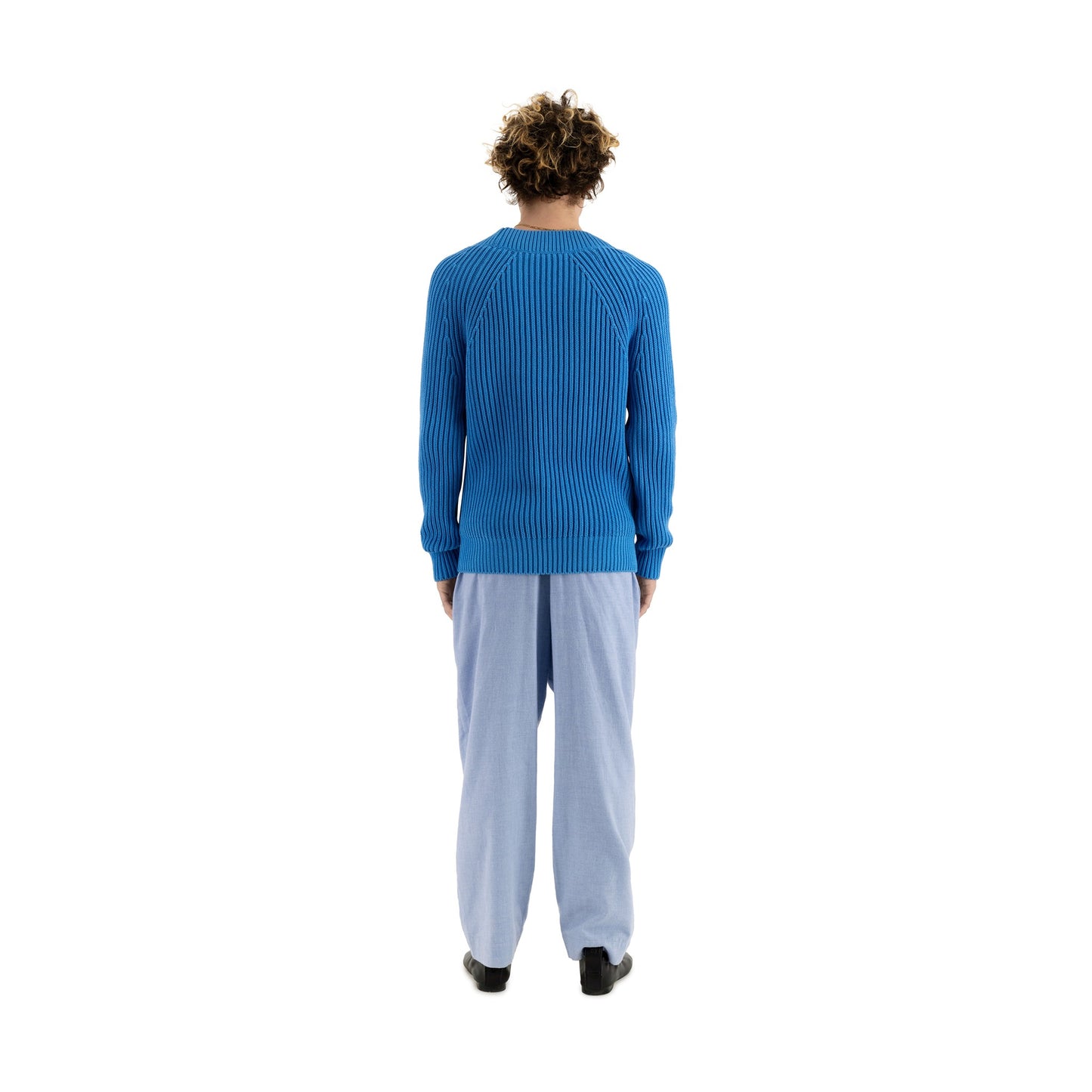Michel Exaggerated Rib Cotton V Neck Meta Blue