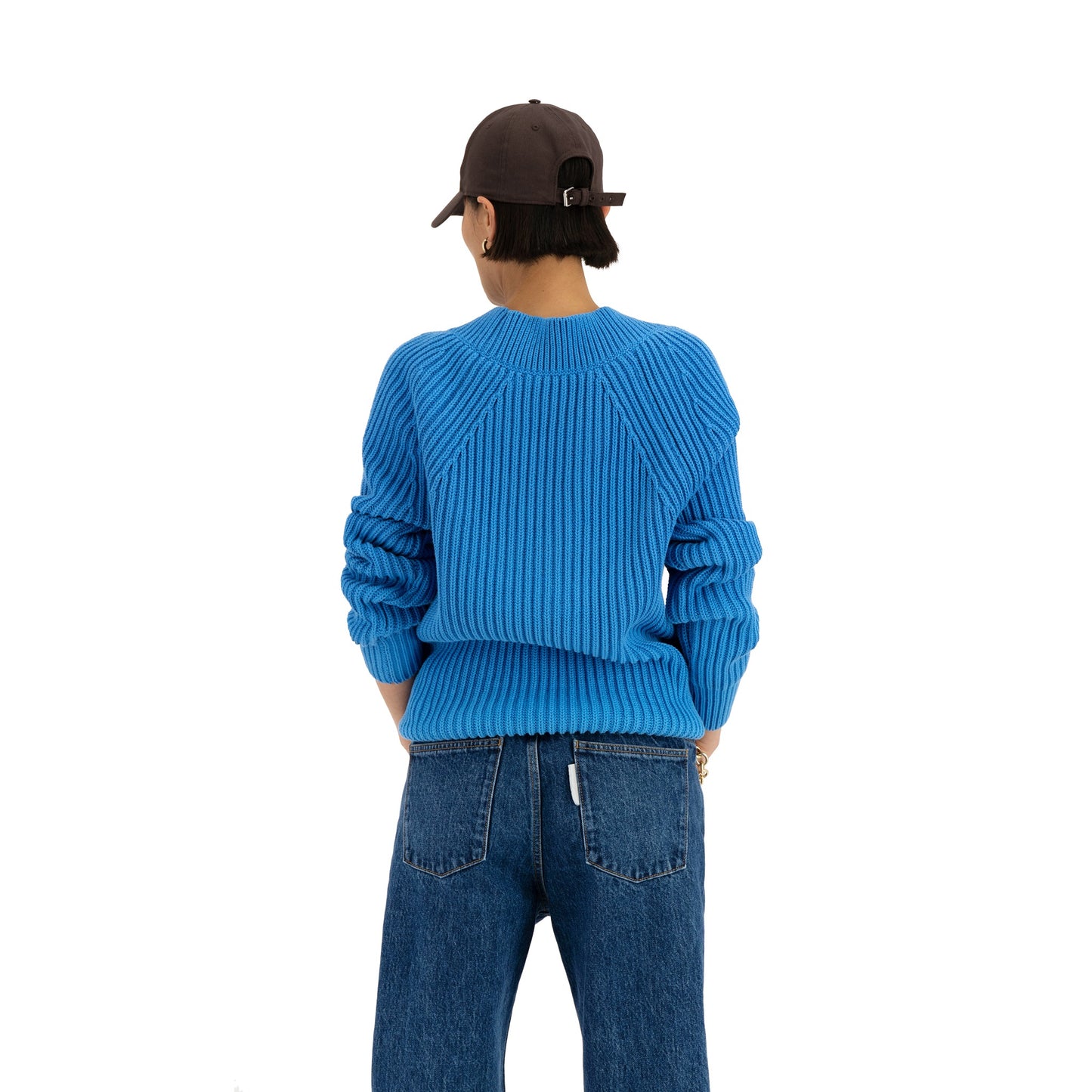 Michel Exaggerated Rib Cotton V Neck Meta Blue