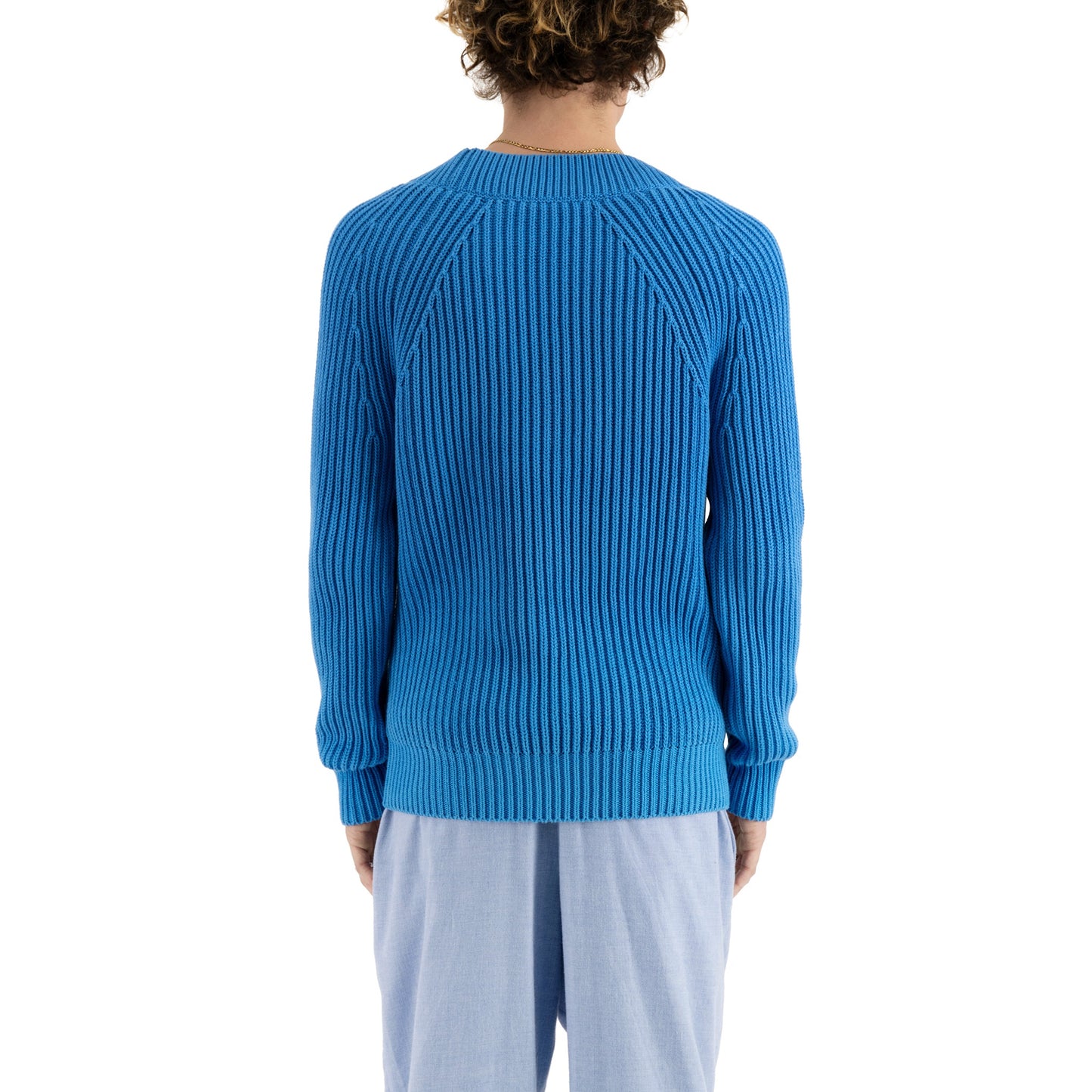 Michel Exaggerated Rib Cotton V Neck Meta Blue