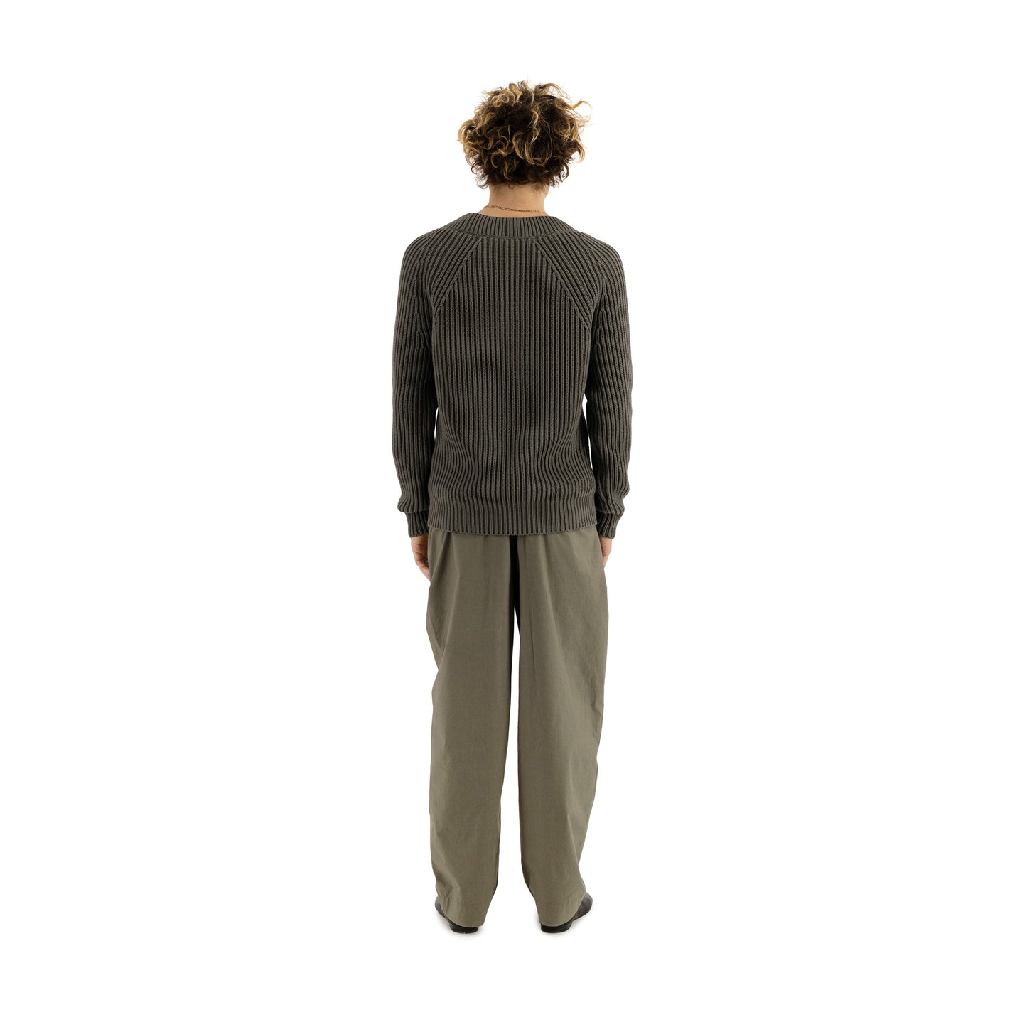 Michel Exaggerated Rib Cotton V Neck Weimaraner Grey