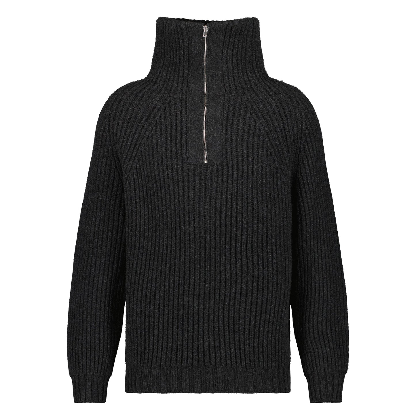 Michel Exaggerated Rib Cashmere Half Zip Dark Charcoal Melange