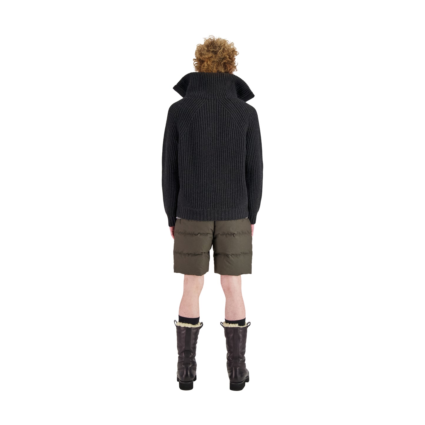 Michel Exaggerated Rib Cashmere Half Zip Dark Charcoal Melange
