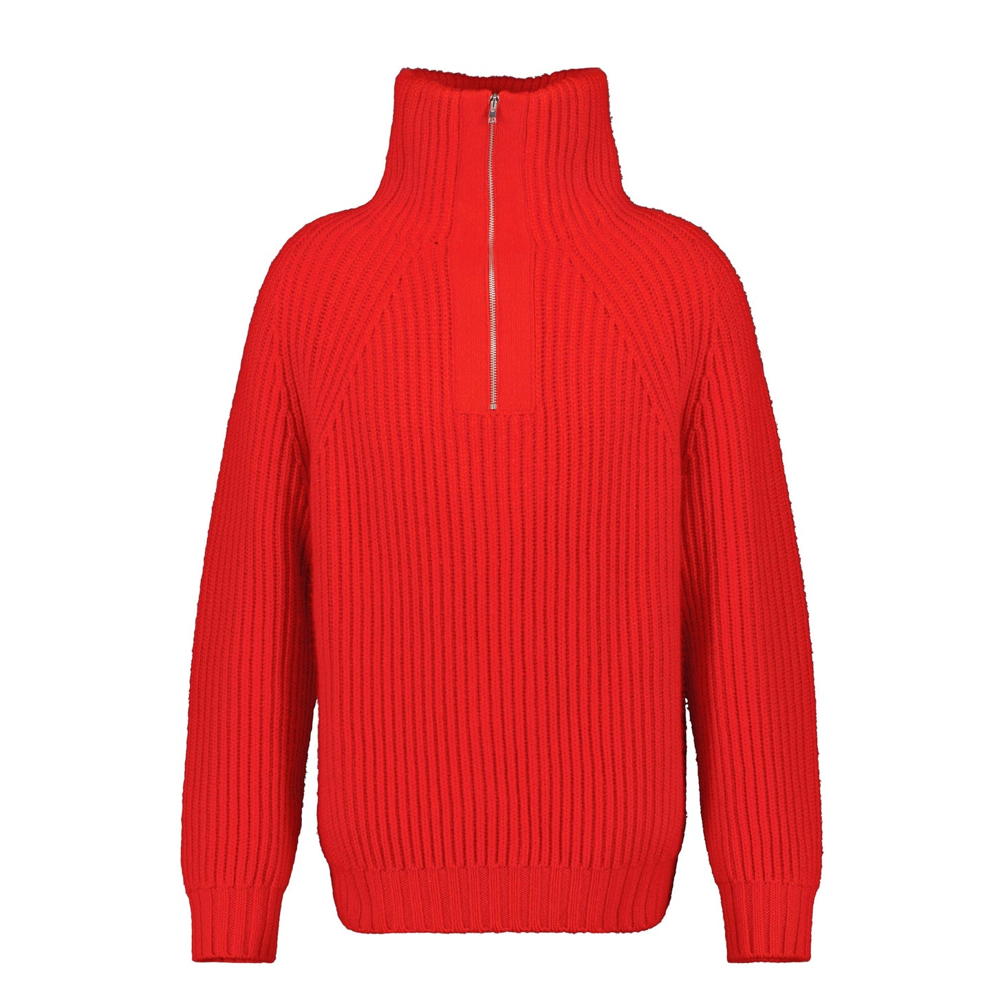 Michel Exaggerated Rib Cashmere Half Zip Poppy Red