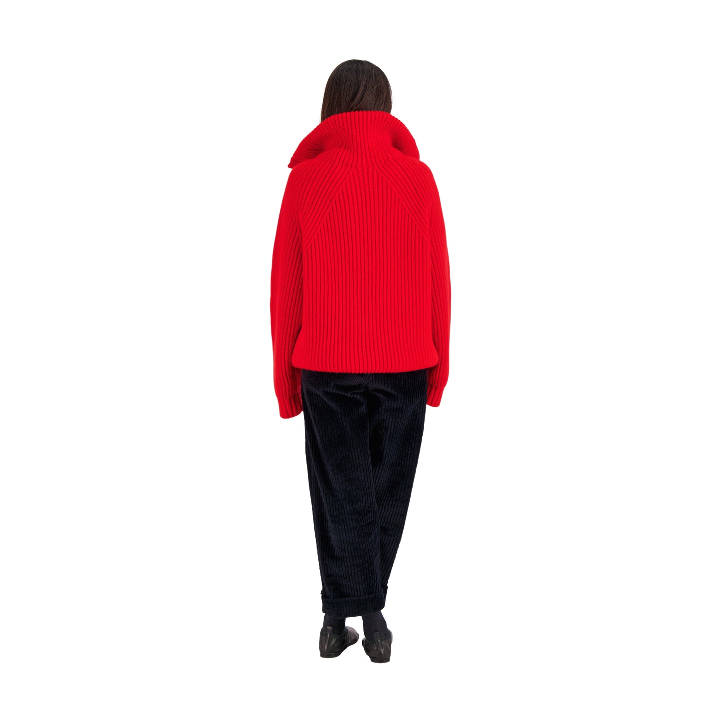 Michel Exaggerated Rib Cashmere Half Zip Poppy Red