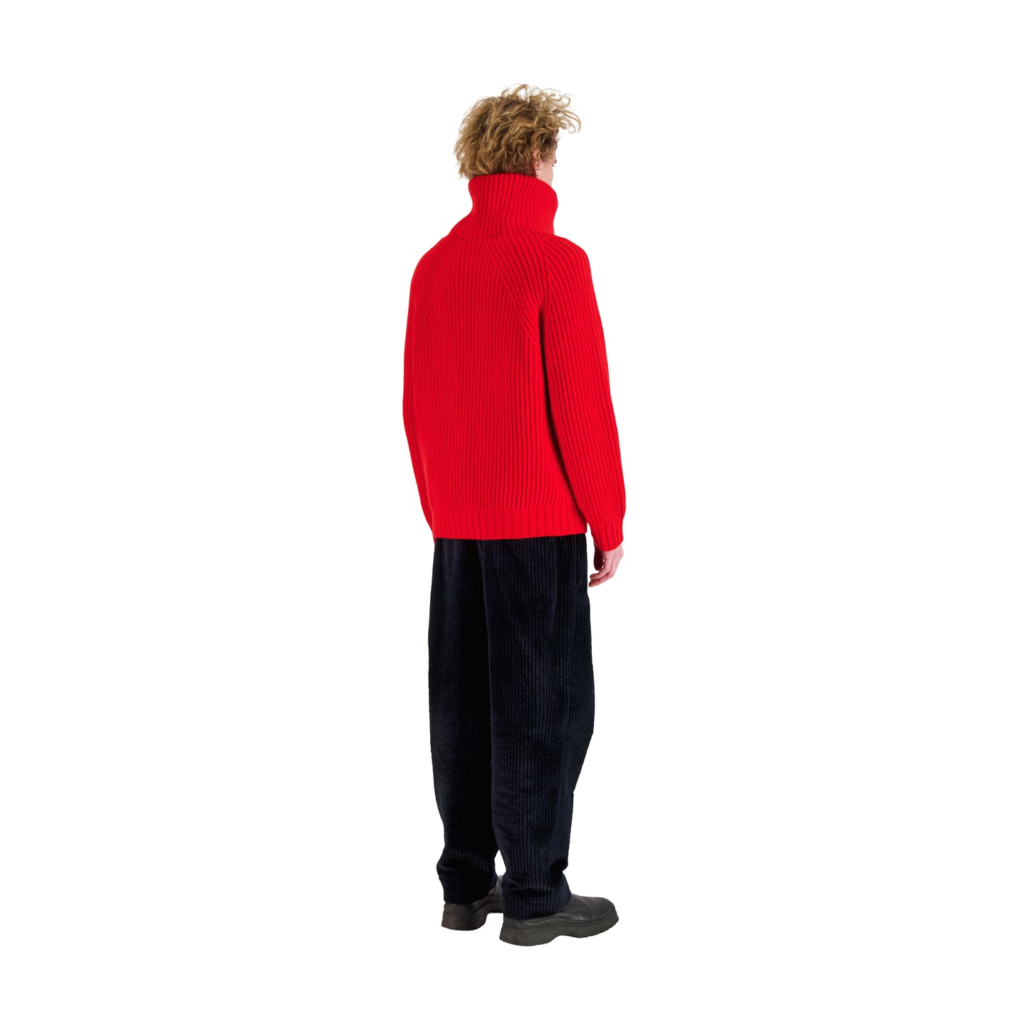 Michel Exaggerated Rib Cashmere Half Zip Poppy Red