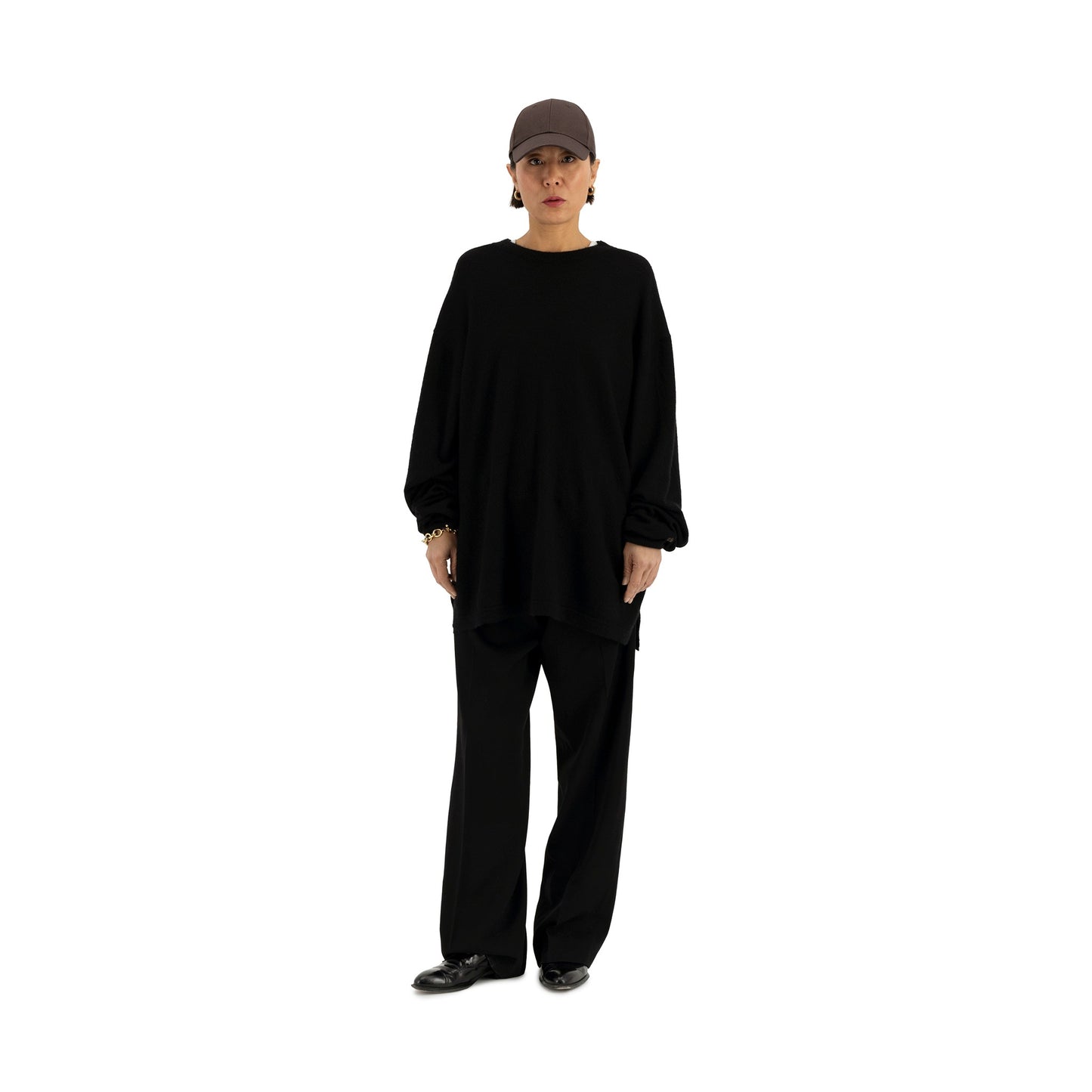 Robert Long Sleeve Felted Cashmere T Shirt Black