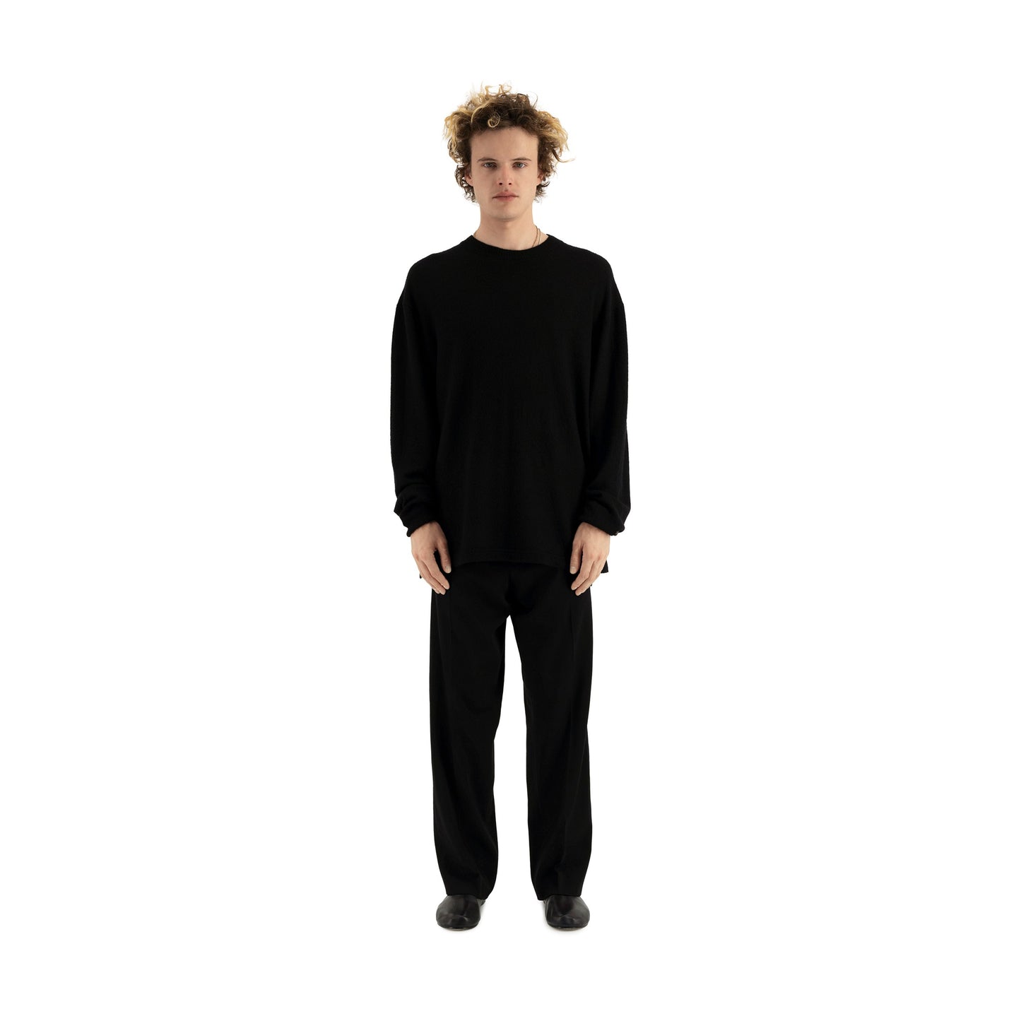 Robert Long Sleeve Felted Cashmere T Shirt Black
