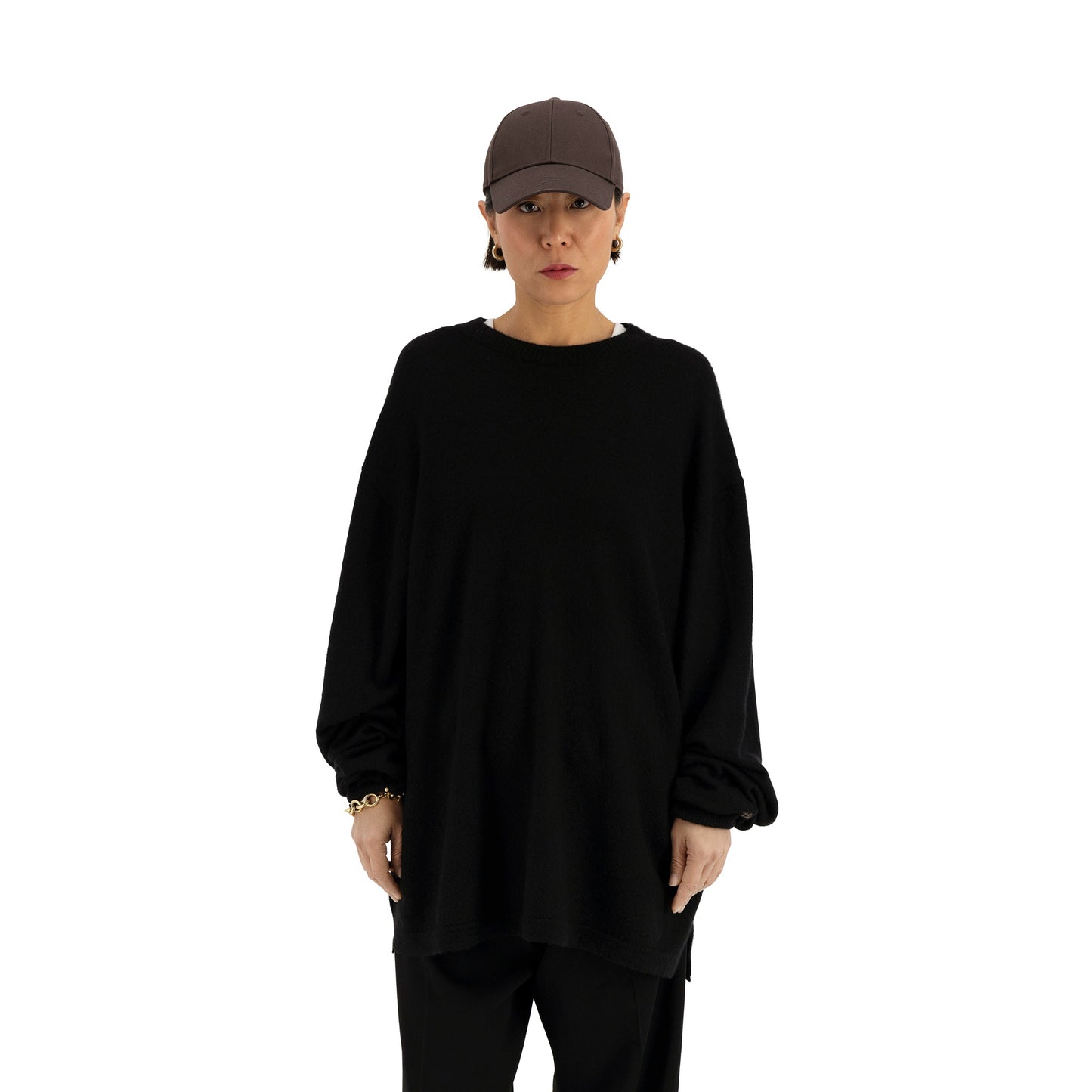 Robert Long Sleeve Felted Cashmere T Shirt Black