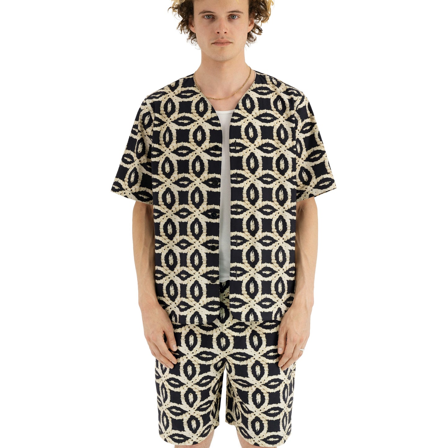 Mike Printed Short Sleeve Baseball Shirt Black&White