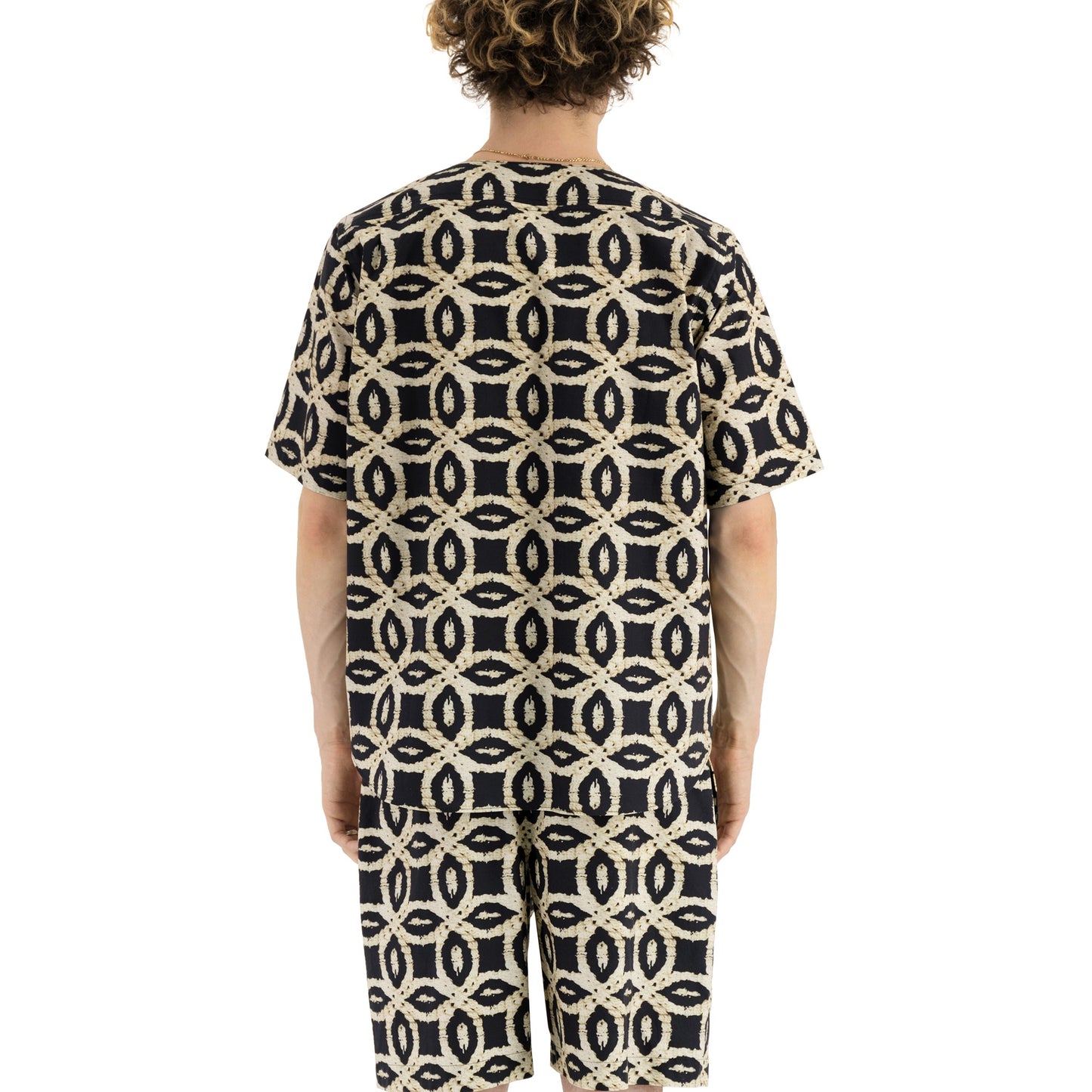Mike Printed Short Sleeve Baseball Shirt Black&White