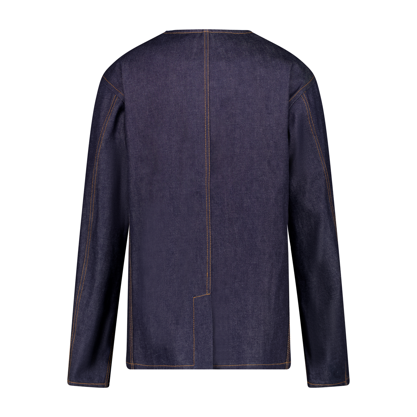Leon Collarless Press Dot Raw Denim Shirt Jacket