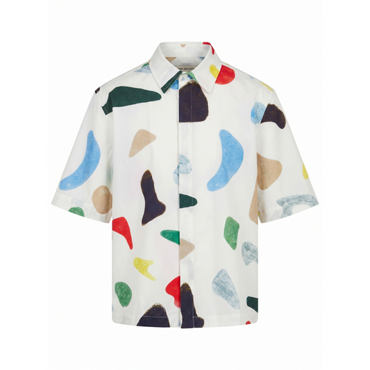 Intarsia Short Sleeve Cotton Boxy Shirt