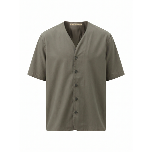 Mason Collarless Short Sleeve Cotton Shirt