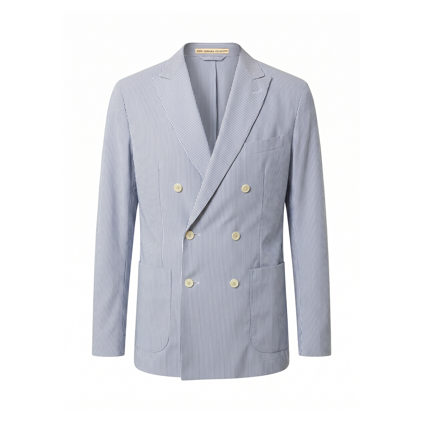 Lucien Unlined Striped Cotton Double Breasted Jacket