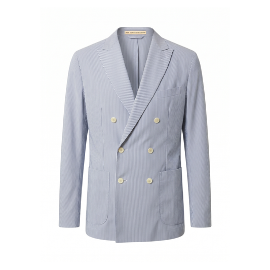 Lucien Unlined Striped Cotton Double Breasted Jacket
