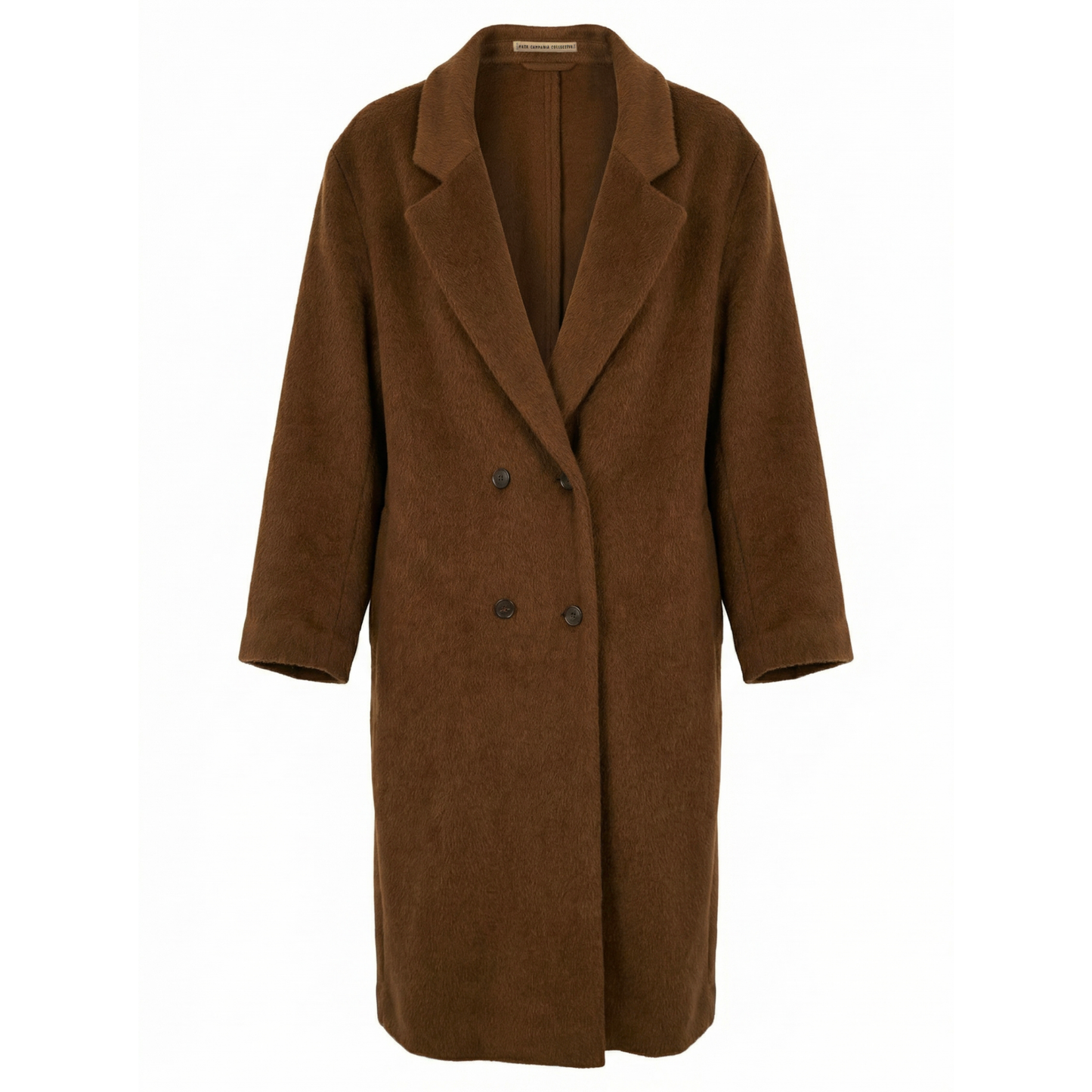 Vanley Long Double Breasted Alpaca Wool Coat in Dark Beige