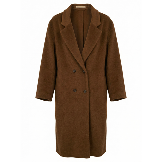 Vanley Long Double Breasted Alpaca Wool Coat in Dark Beige