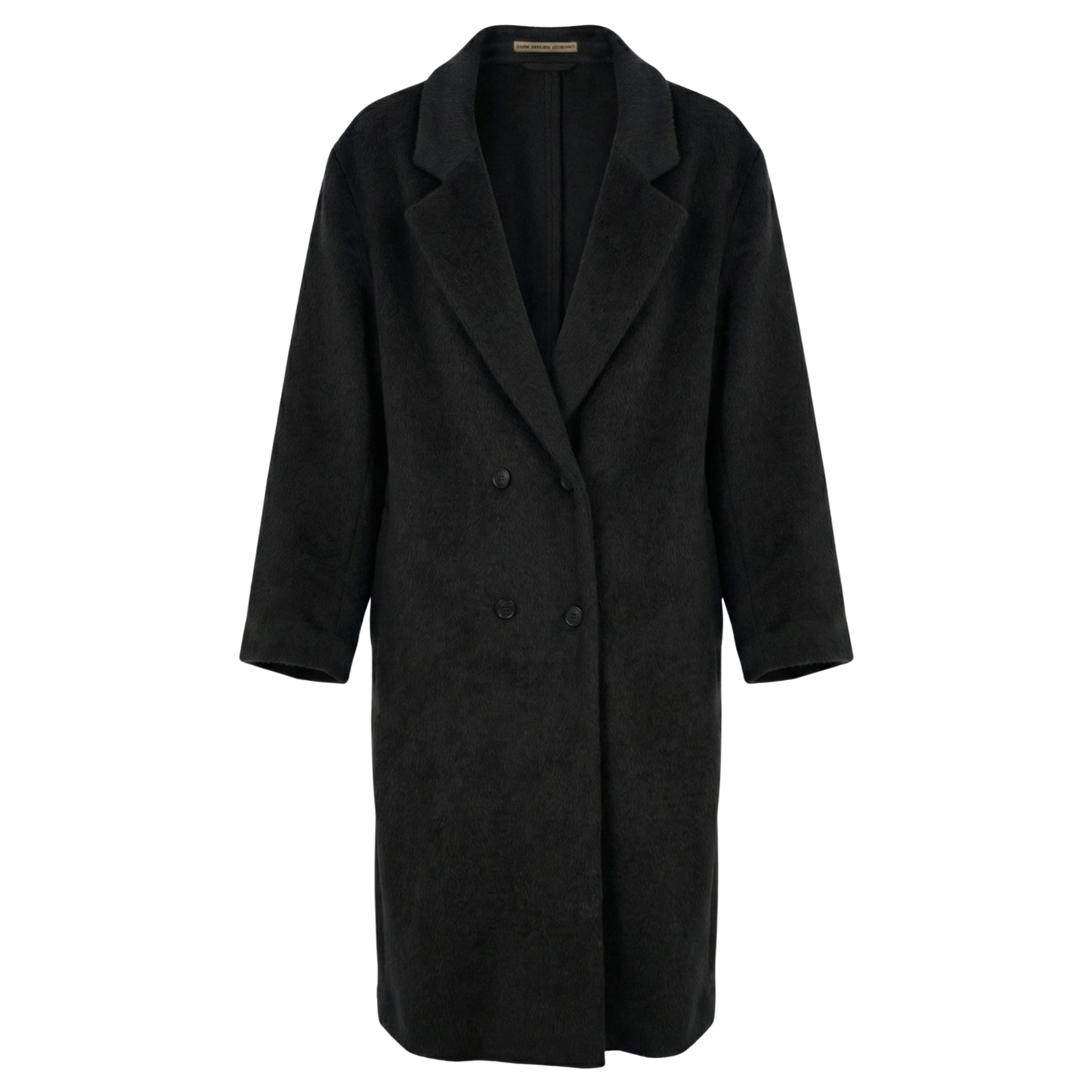 Vanley Long Double Breasted Alpaca Wool Coat in Black