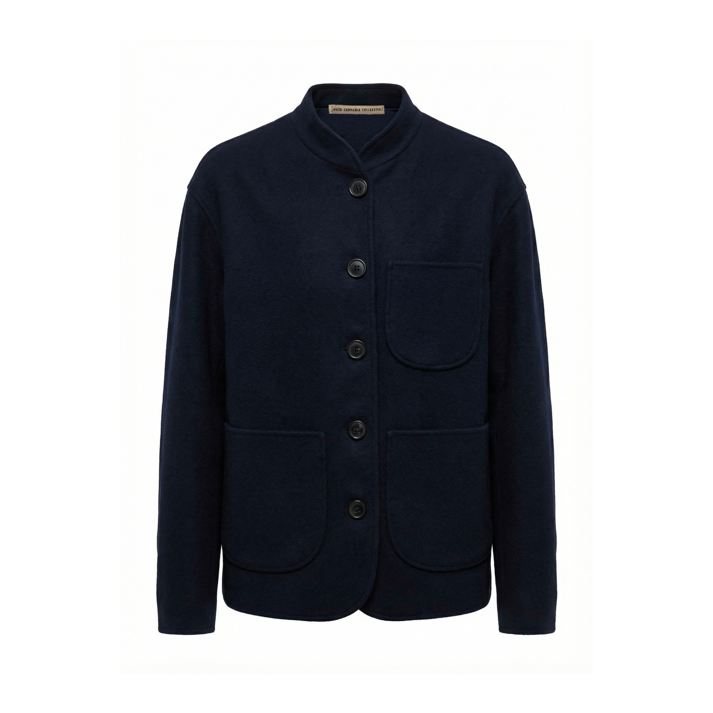 Julian Stand Collar Wool Cashmere Silk Shirt Jacket in Midnight Blue