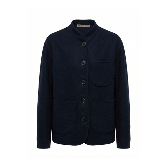 Julian Stand Collar Wool Cashmere Silk Shirt Jacket in Midnight Blue