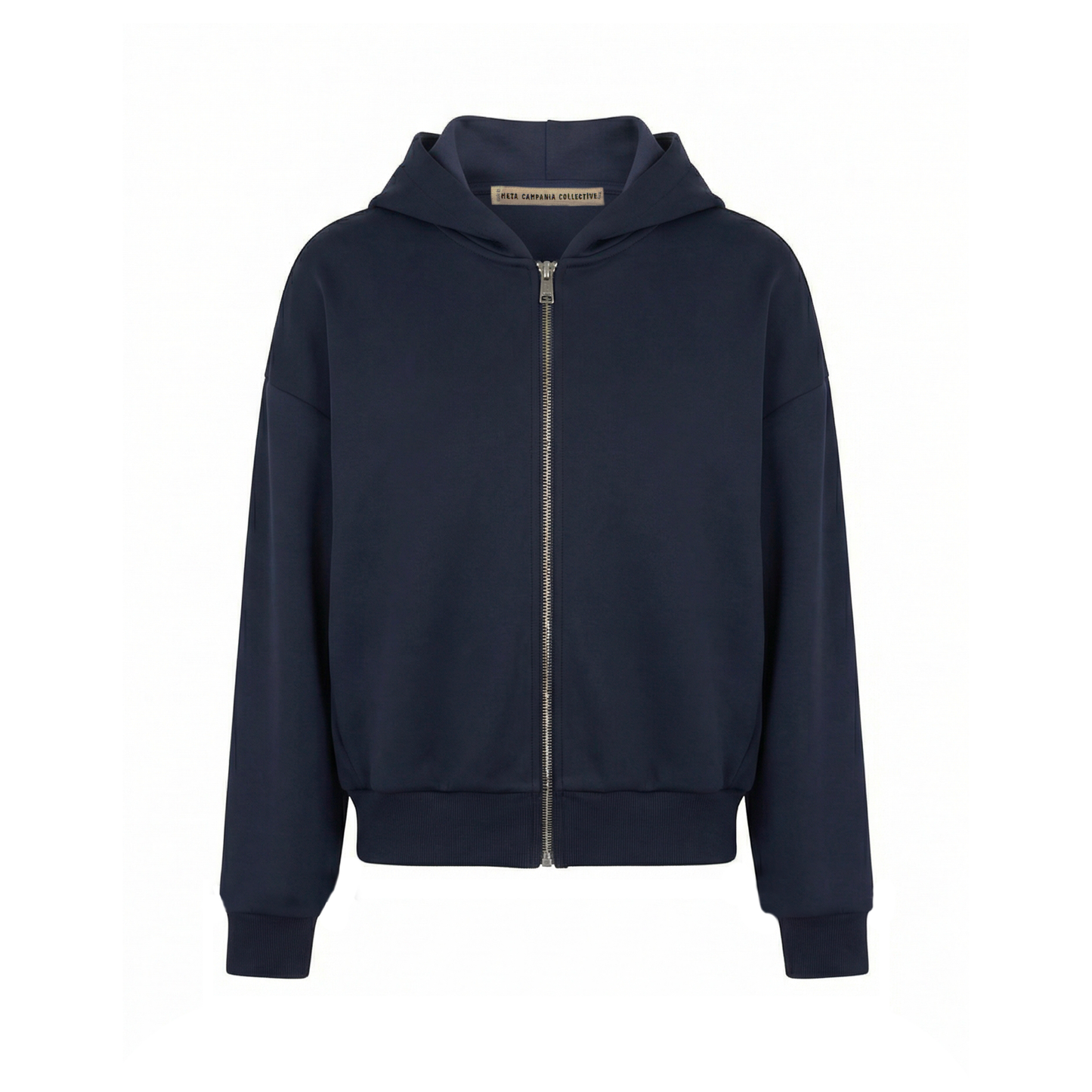 Claude Zip Up Scuba Jersey Hoodie in Midnight Blue