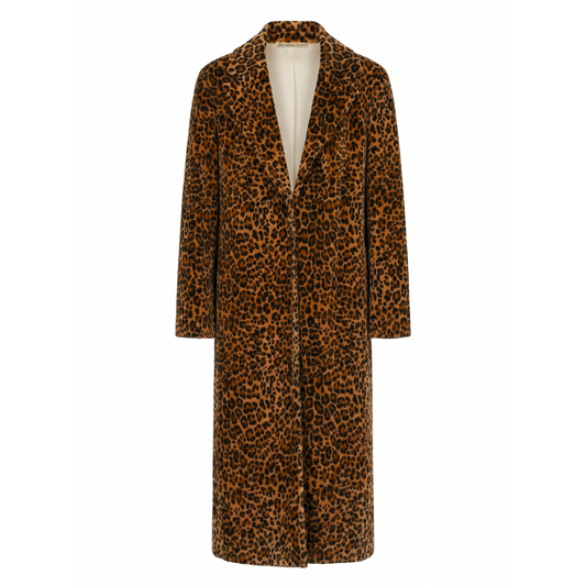 Hugo Single Breast Leopard Velvet Silk Long Coat