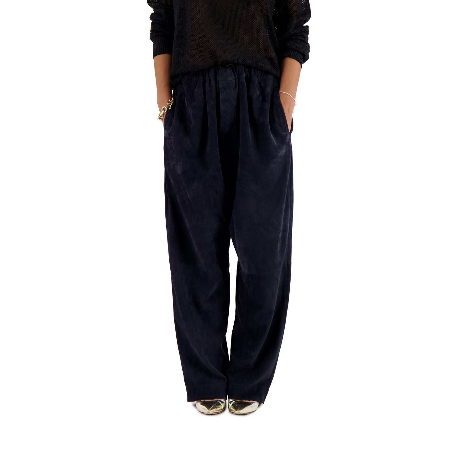Ed Unlined Lamb Suede Drawstring Trousers Midnight Blue