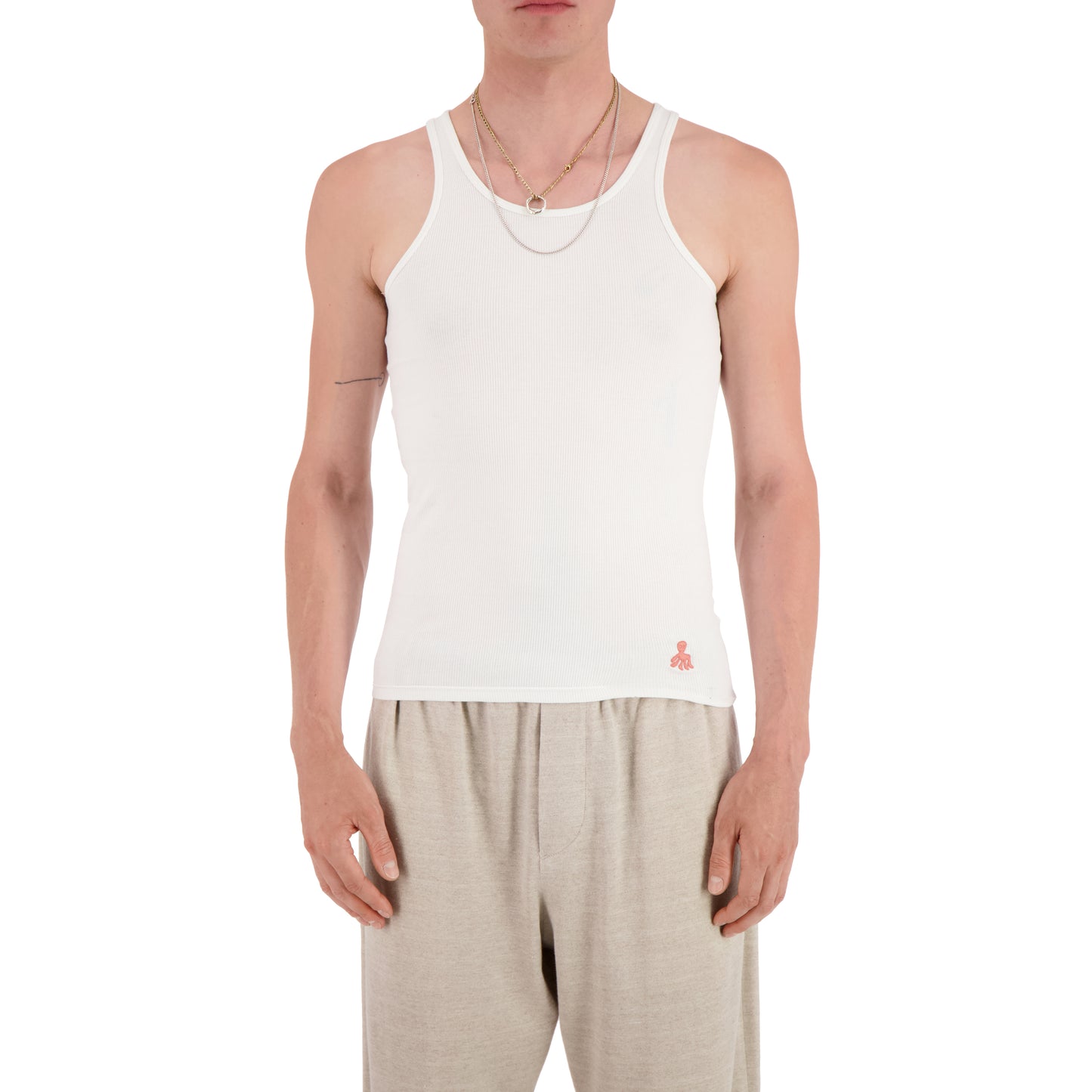 Francis Jersey Rib Octopus Embroided Tank Top White